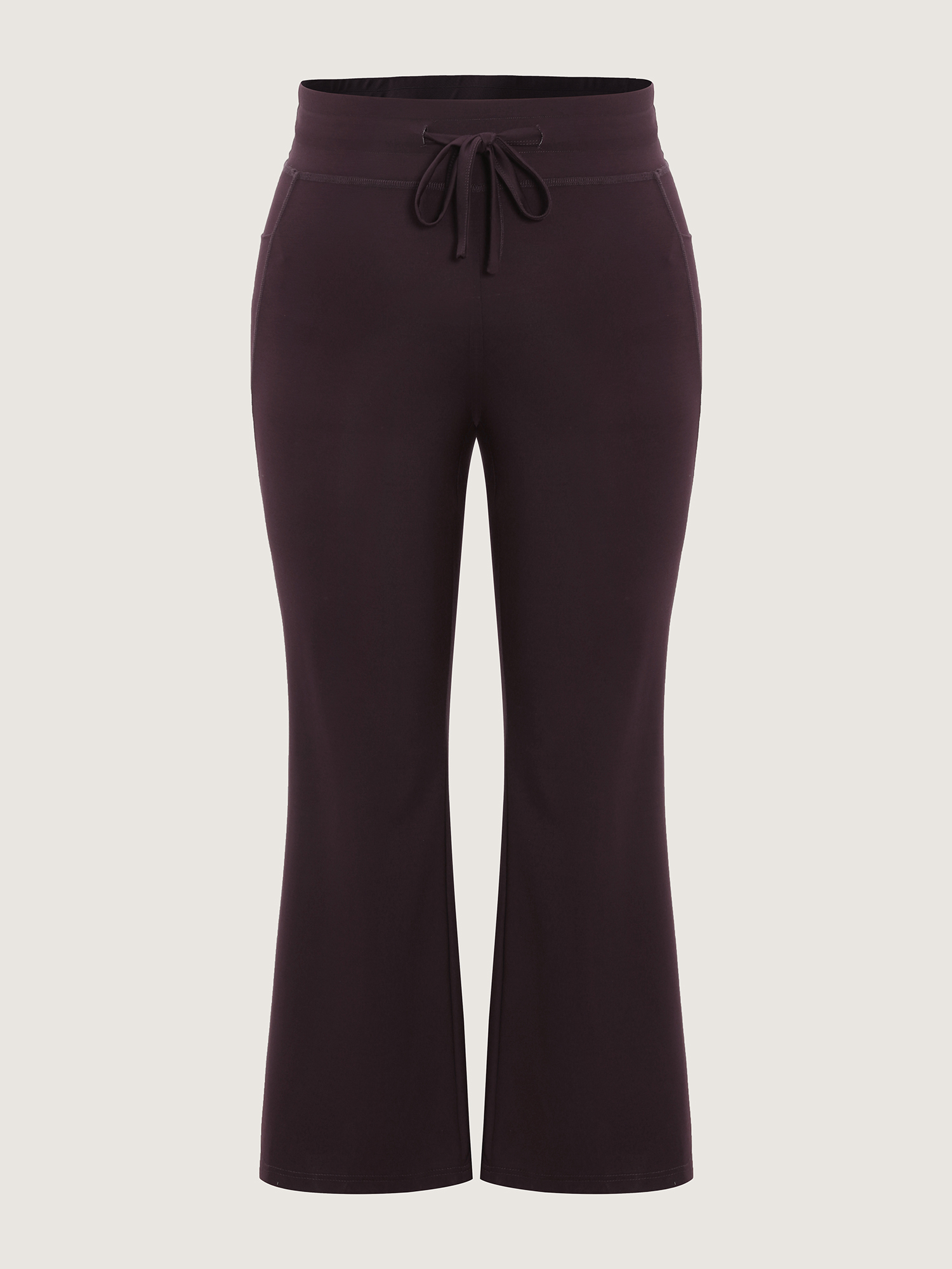 Side view of BloomChic Women's Plus Size Supersoft Drawstring Bootcut Lounge Bottoms Browncoffeecolor Knee 12/L