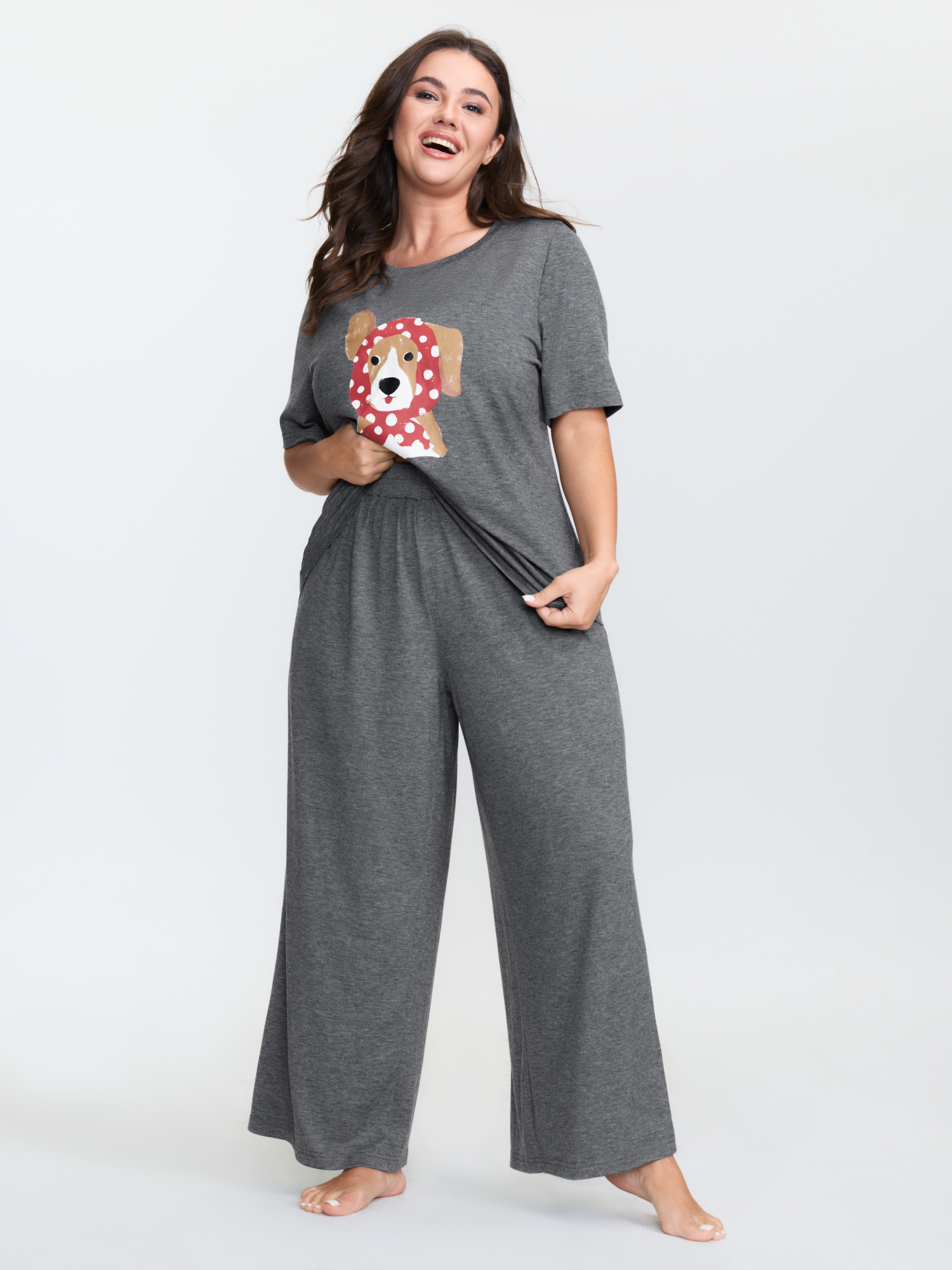 BloomChic Women's Plus Size Supersoft Puppy Print Lounge Set DimGray Short sleeve 10/M-image-48003041394858