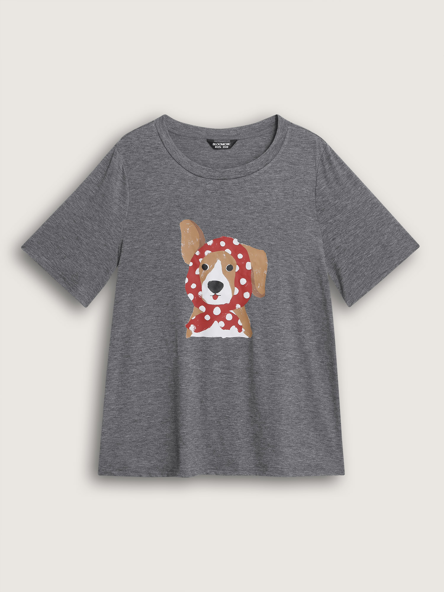 Side view of BloomChic Women's Plus Size Supersoft Puppy Print Lounge Set DimGray Short sleeve 26/4X