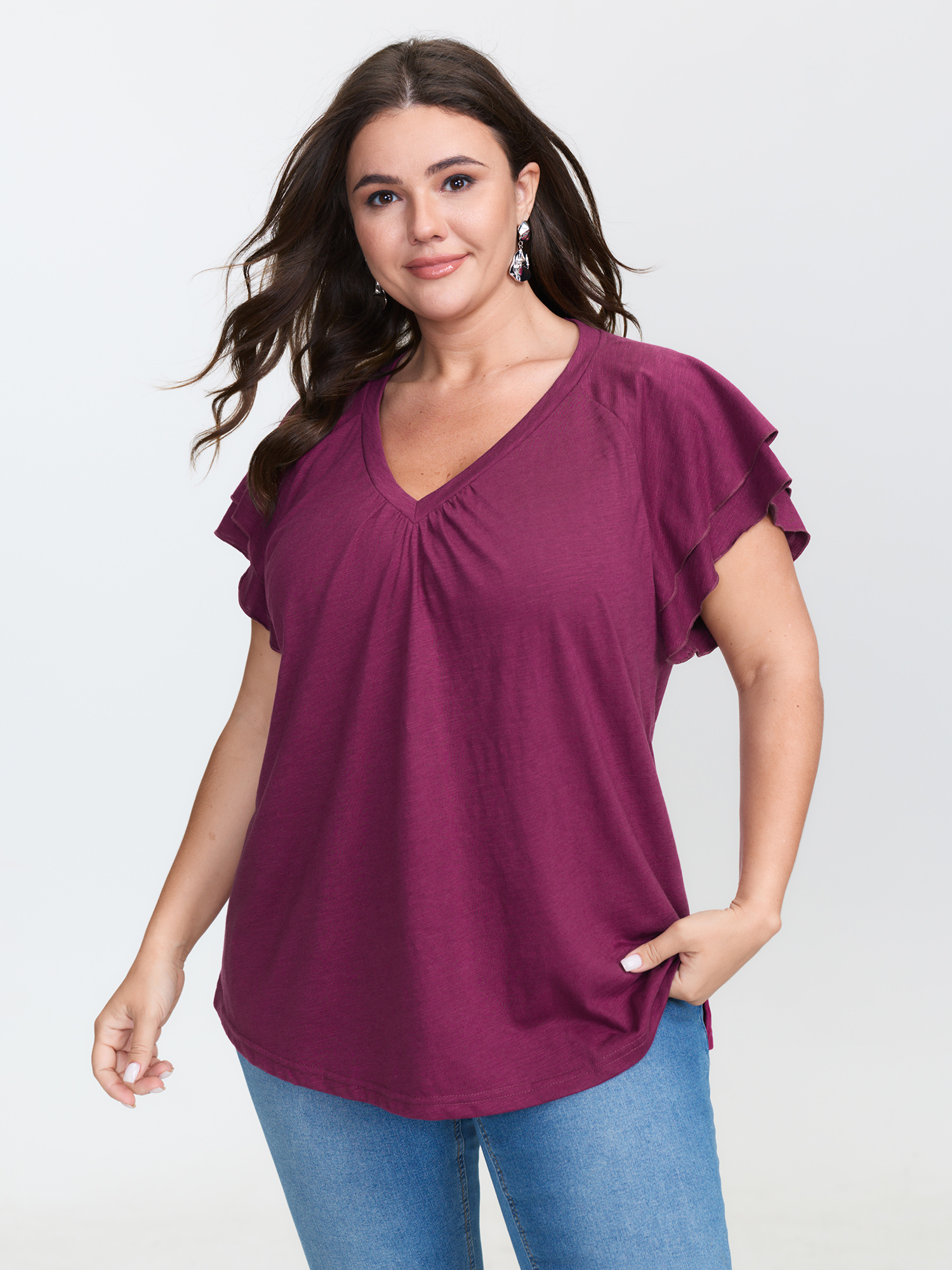 BloomChic Plus Size Stretchy Textured Flared Sleeve T-Shirt - Women's Pickled Beet Cap Sleeve Leisure T-shirts 30/4X