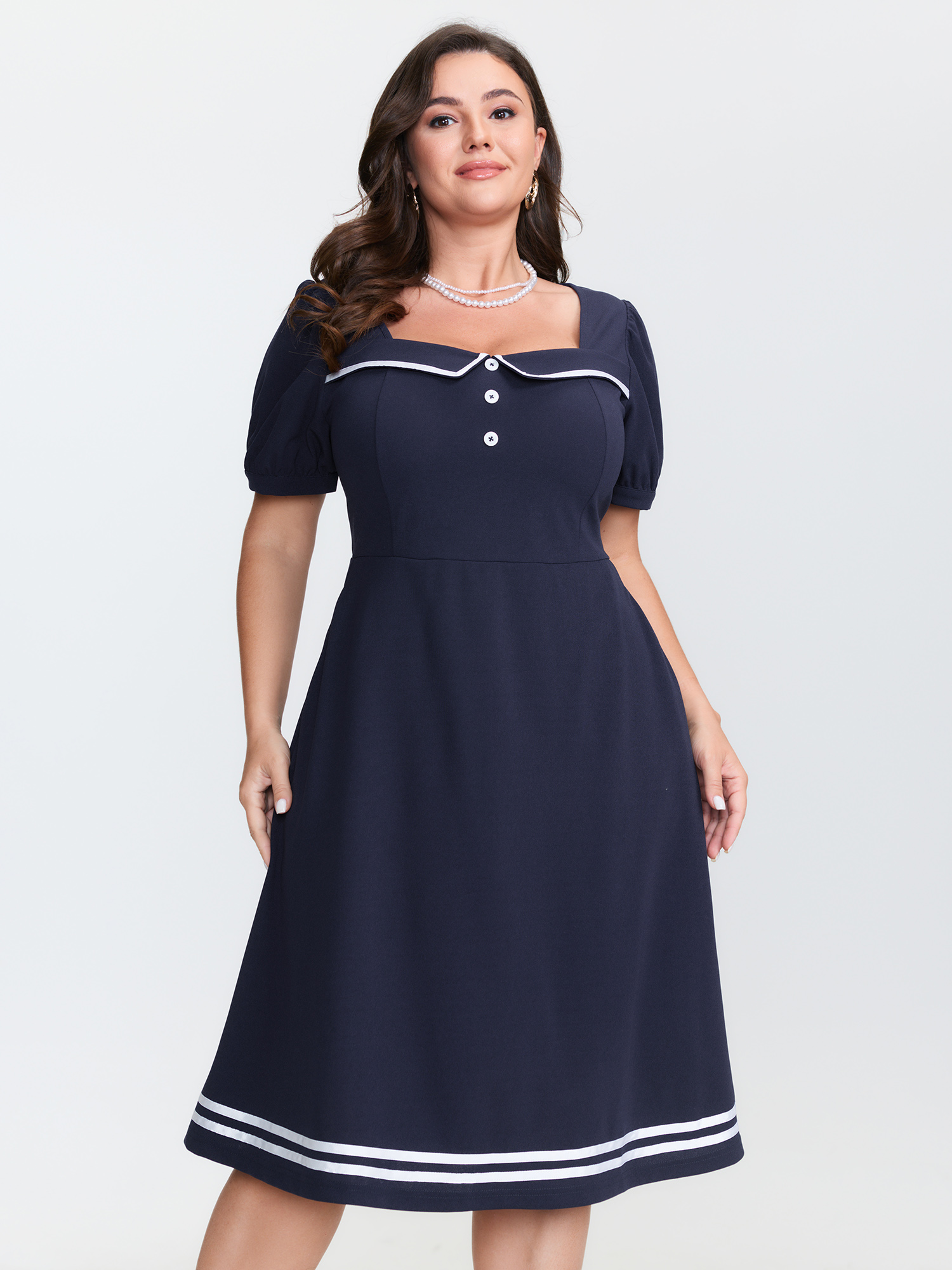 BloomChic Women's Plus Size Retro Nautical Detail Color Contrast Mini Dress Baritone Blue Knee Everyday-Elegant Colorblock 10/M