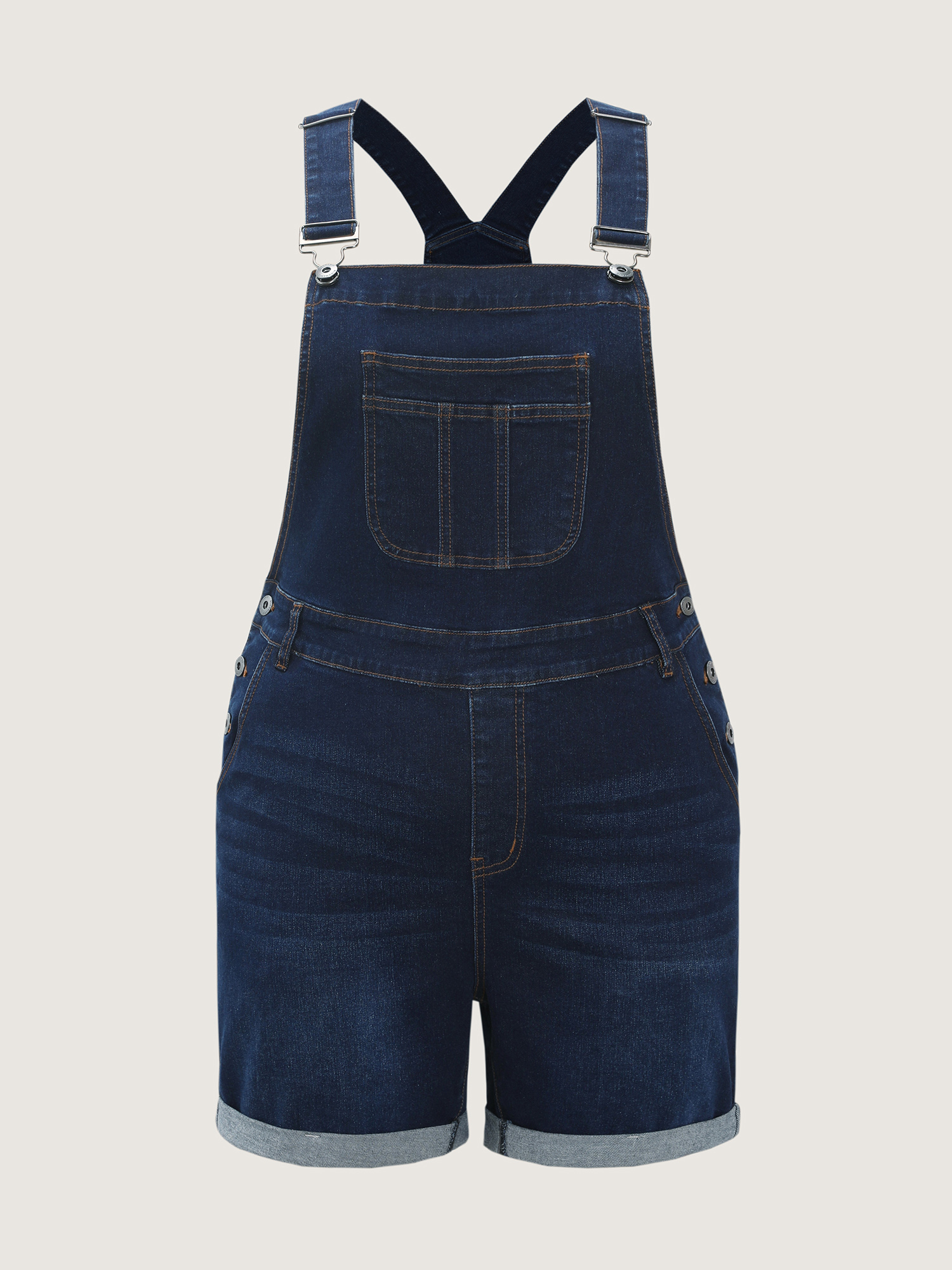 Side view of BloomChic Women's Plus Size Stretchy Straight-Leg Denim Overall Jumpsuit Denimindigo Casual High stretch 12/L