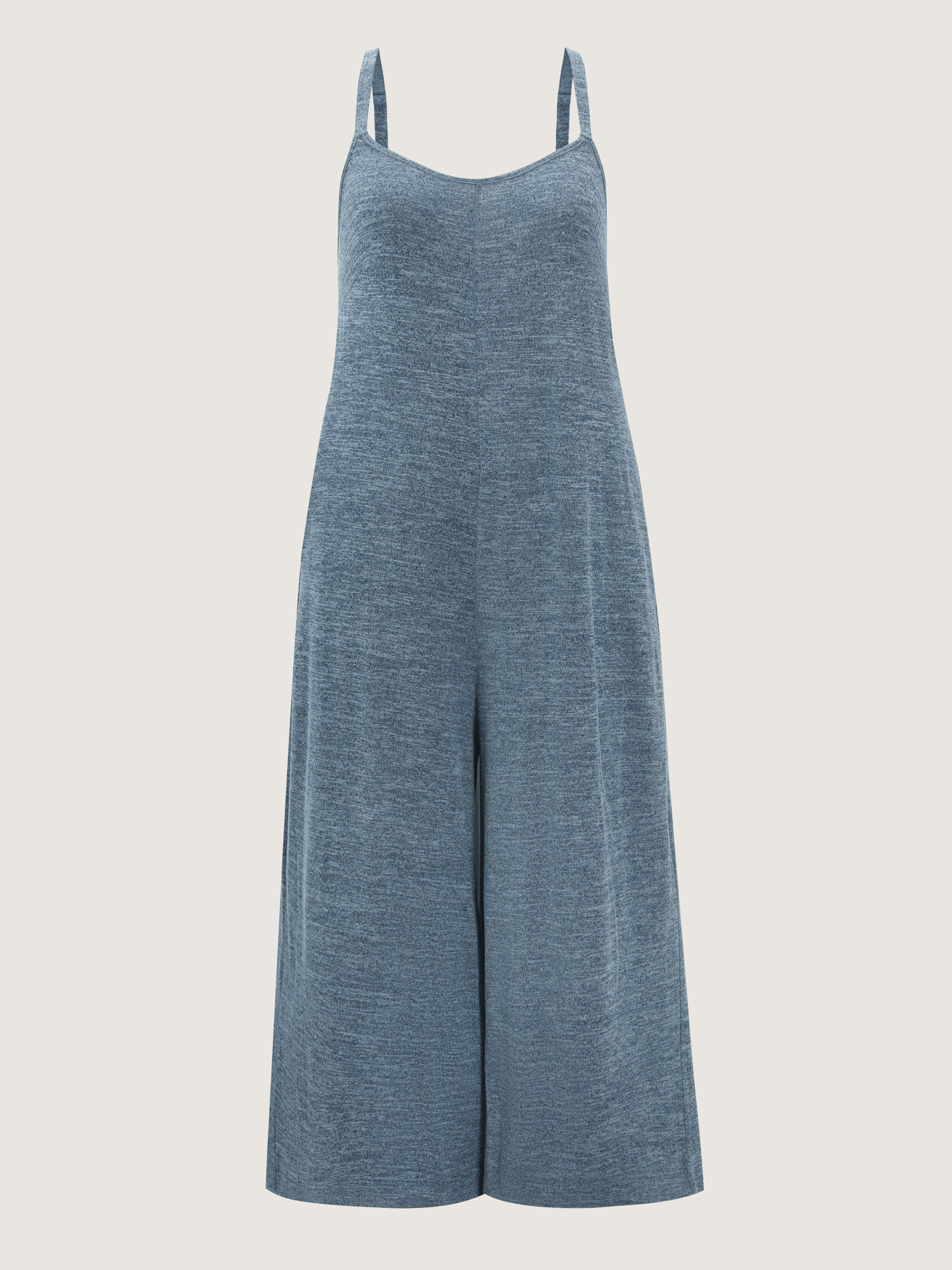 Side view of BloomChic Women's Plus Size Supersoft Flowy Cami Lounge Jumpsuit Aegean Maxi 10/M