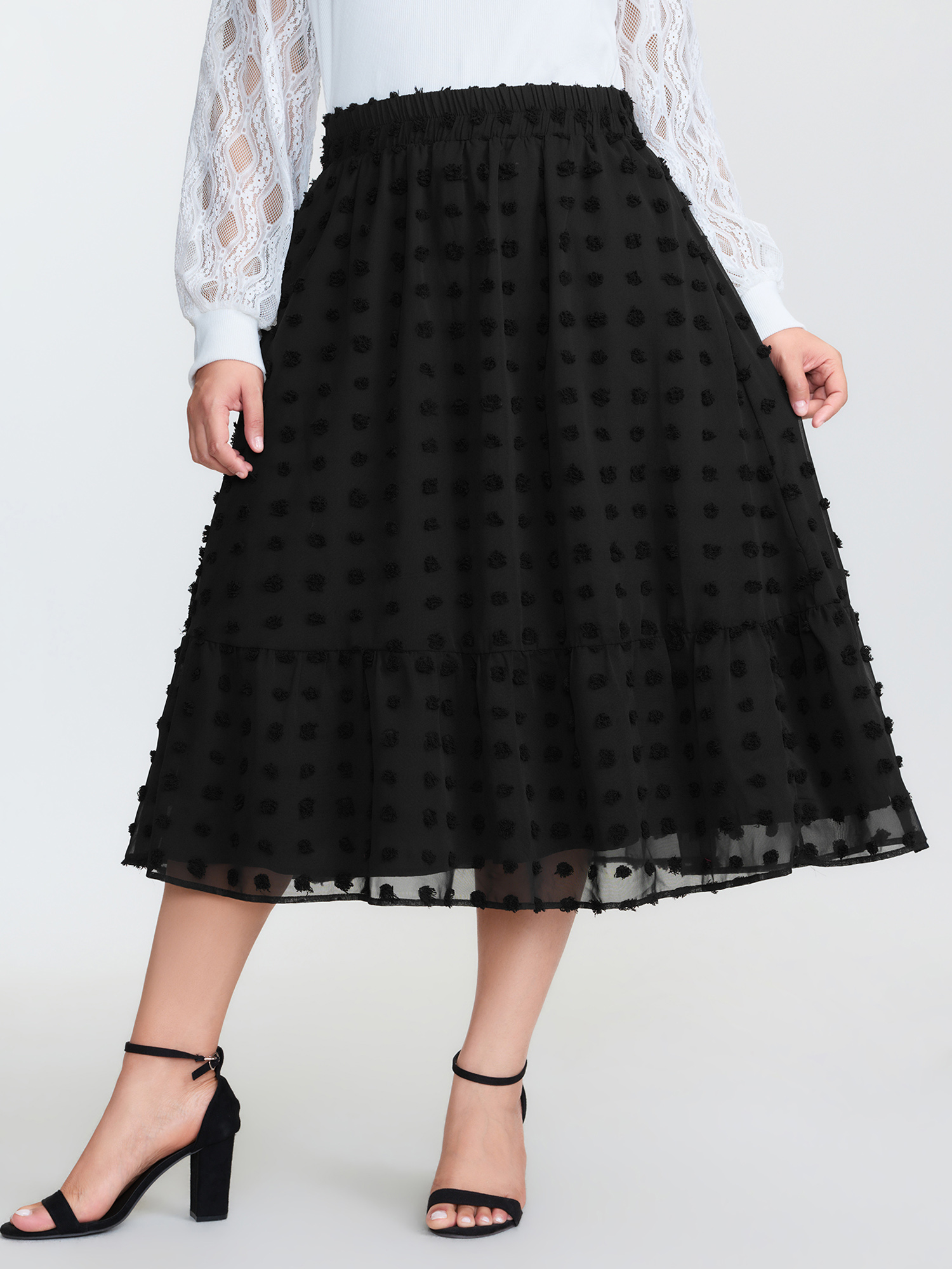 BloomChic Women's Plus Size Chiffon Textured Stretchy Waist Maxi Skirt Black Texture Wide leg Elegant 22-24/3X