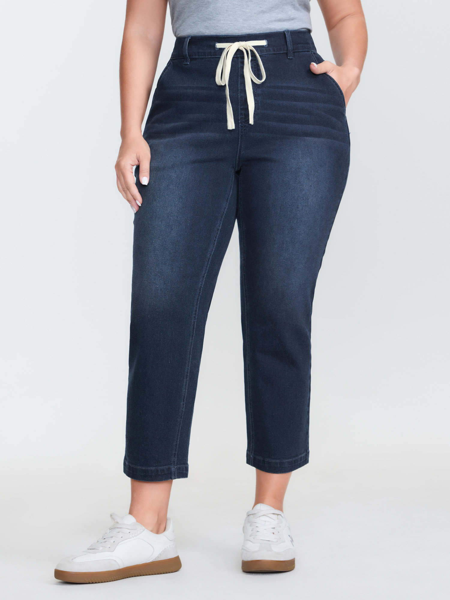 BloomChic Women's Plus Size Drawstring Waist Stretchy Straight Leg Jeans Denimindigo Straight fit High stretch 26/4X