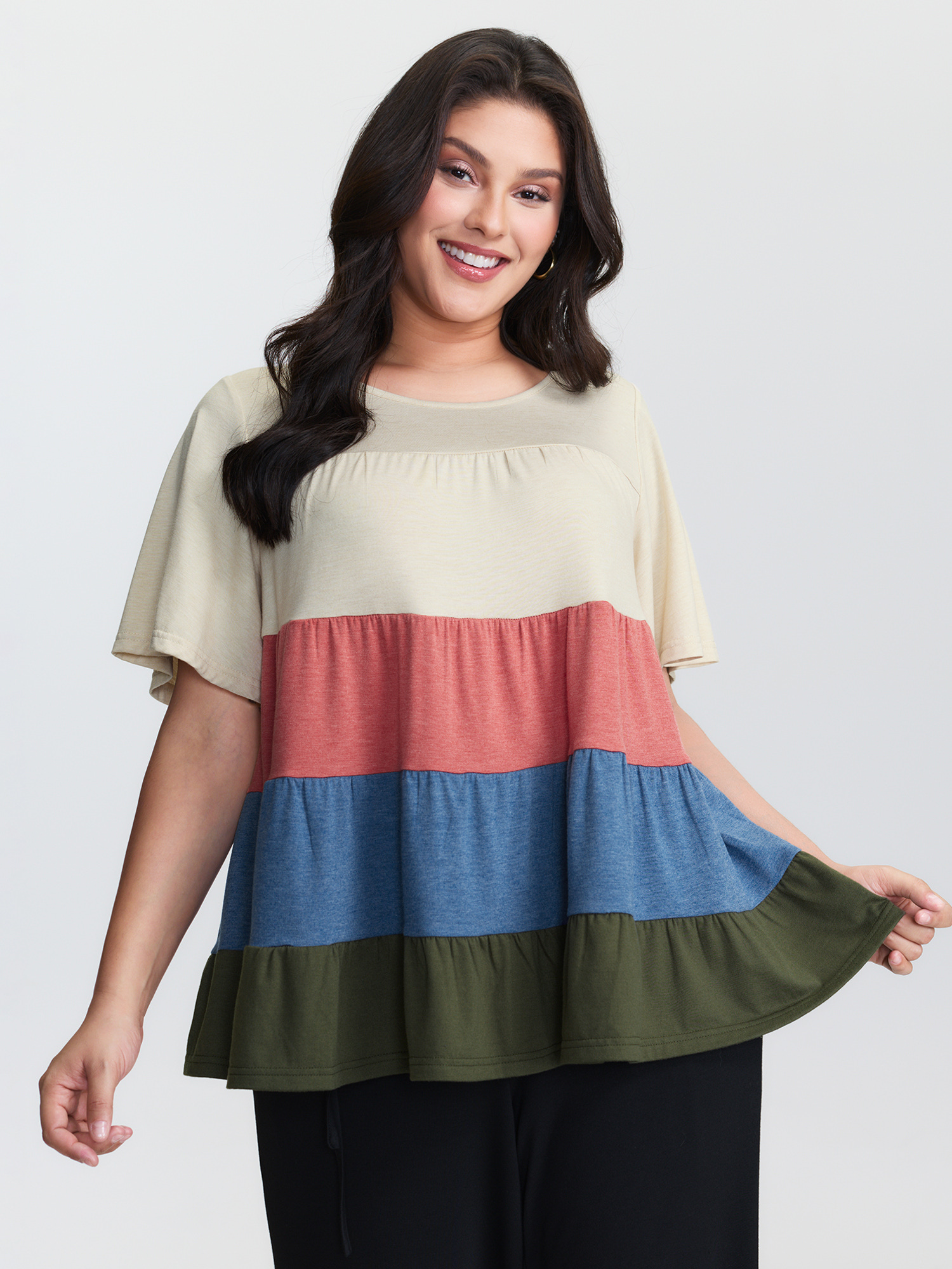 BloomChic Women's Plus Size Supersoft Colorful Stripes A-Line Knit Top Multicolor Short sleeve Everyday-Casual 10/M