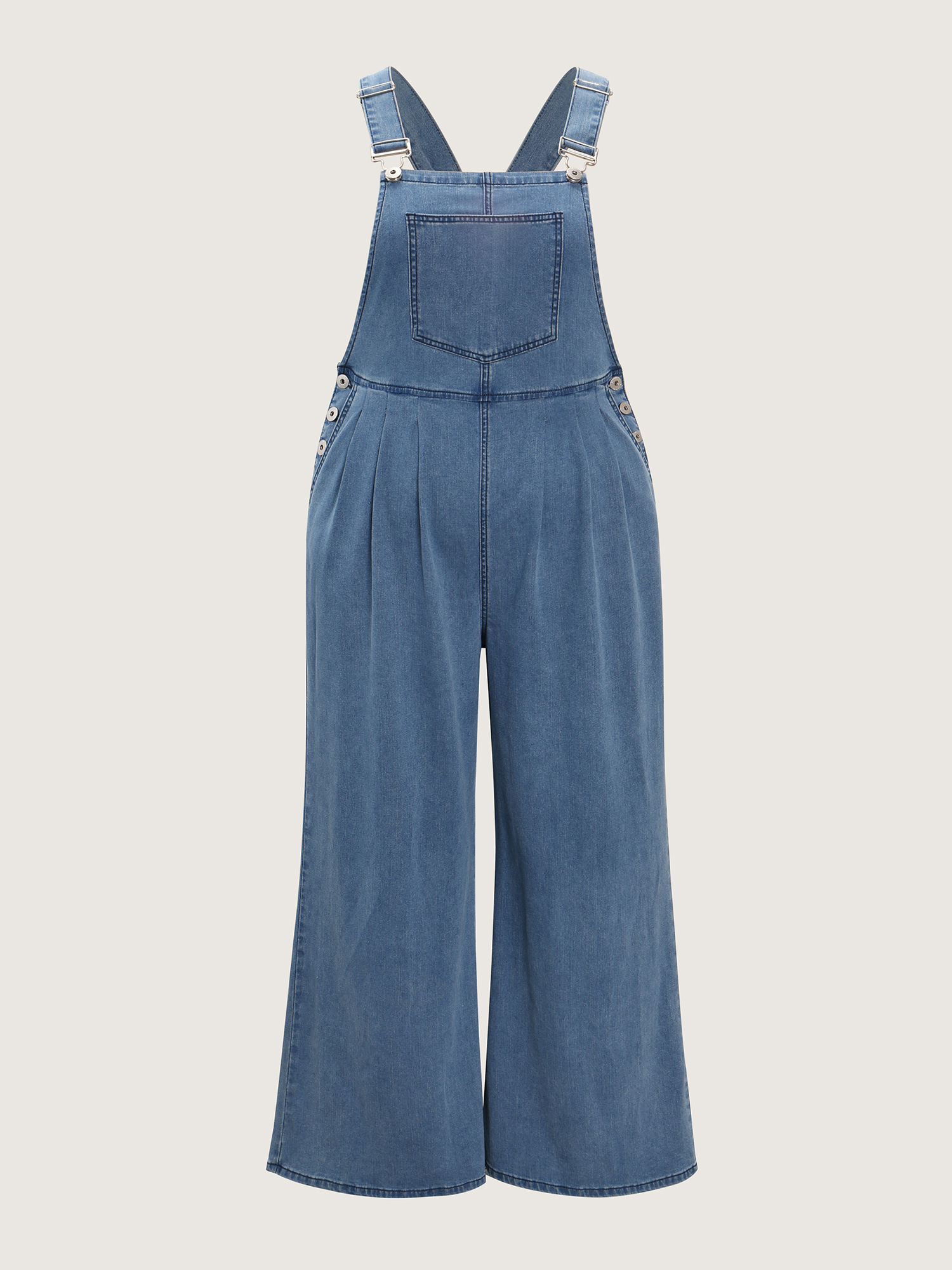 Side view of BloomChic Women's Plus Size Stretchy Relaxed-Fit Overall Wide-Leg Jumpsuit Midblue Casual Low stretch 26/4X