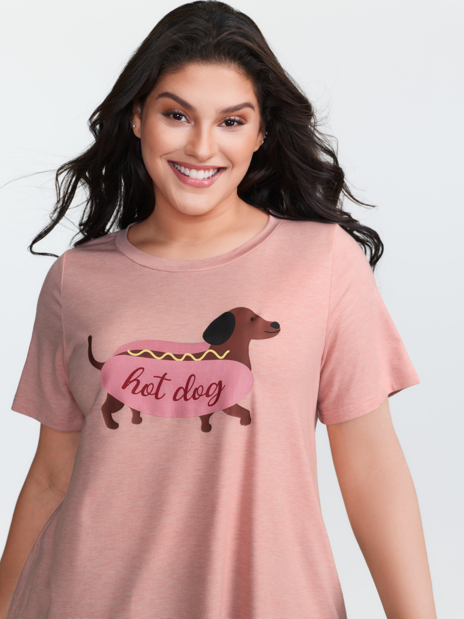 BloomChic Women's Plus Size Supersoft Hotdog Print Round Neck Pajama Top Lightpink Short sleeve 26/4X-image-48071728758954