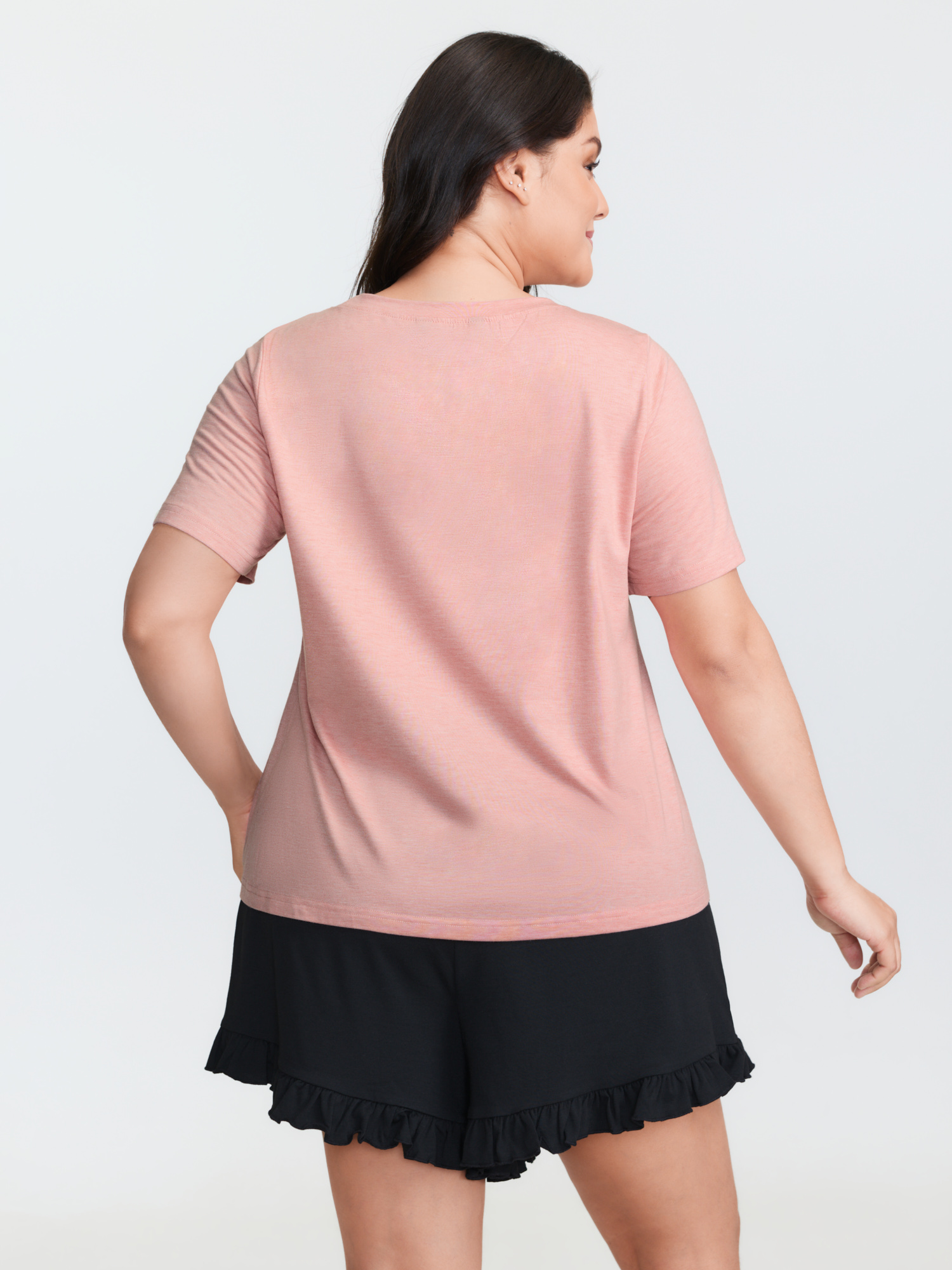 Side view of BloomChic Women's Plus Size Supersoft Hotdog Print Round Neck Pajama Top Lightpink Short sleeve 22-24/3X