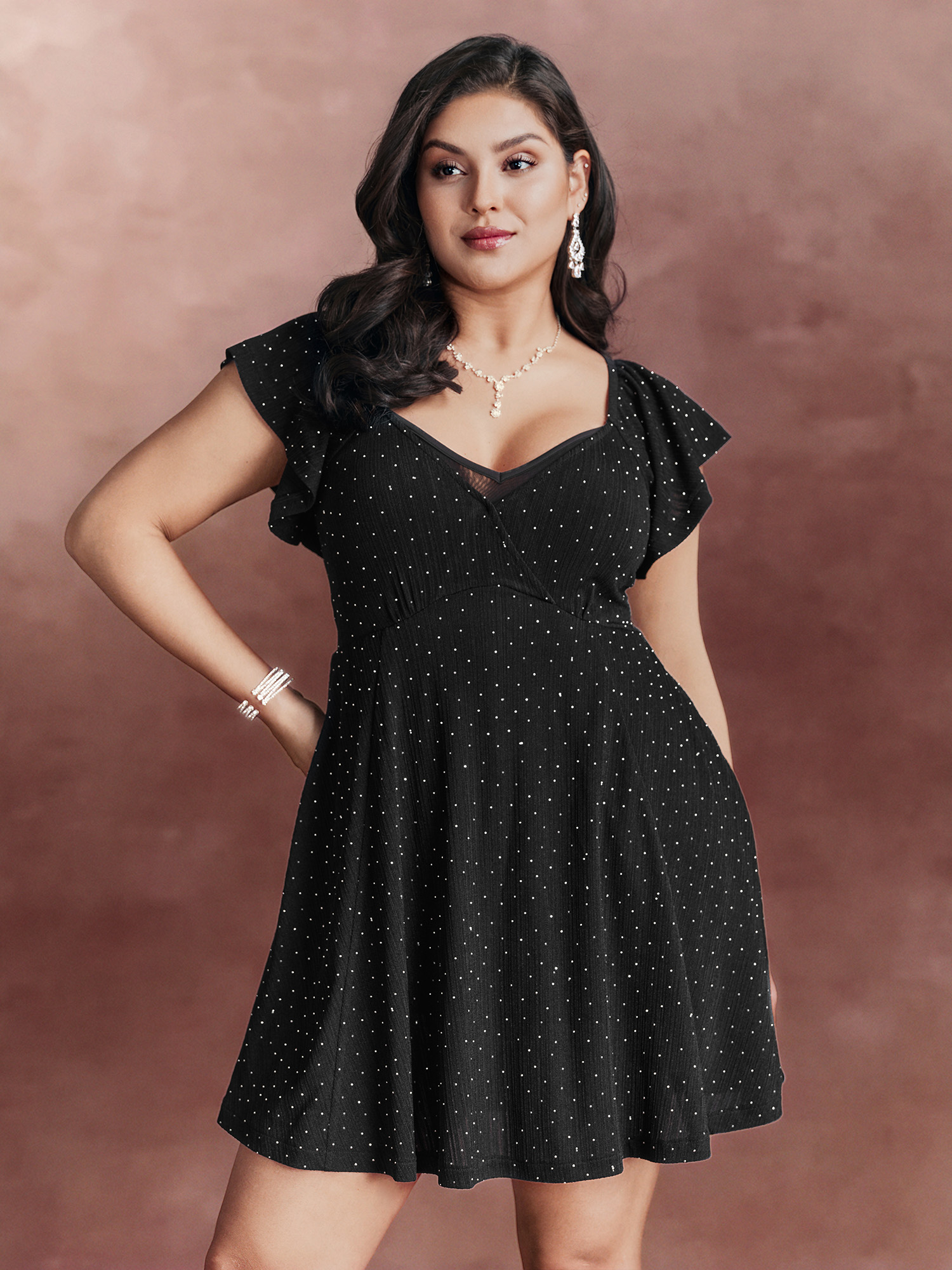 BloomChic Women's Plus Size Polka Dot Built-In Bra And Panty Mini Dress Black Non Short Occasion Overlapping 22-24/3X