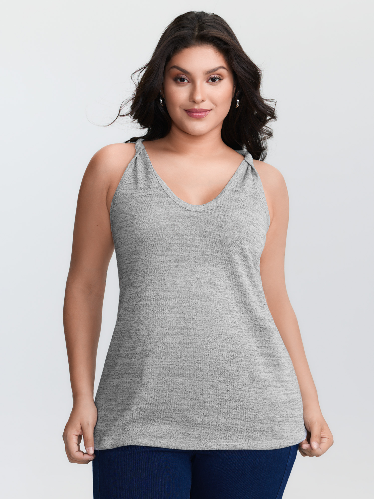 BloomChic Women's Plus Size Supersoft Heather V-Neck Relaxed-Fit Tank Top DarkGray Everyday-Casual Fit & Flare V-Neck 10/M