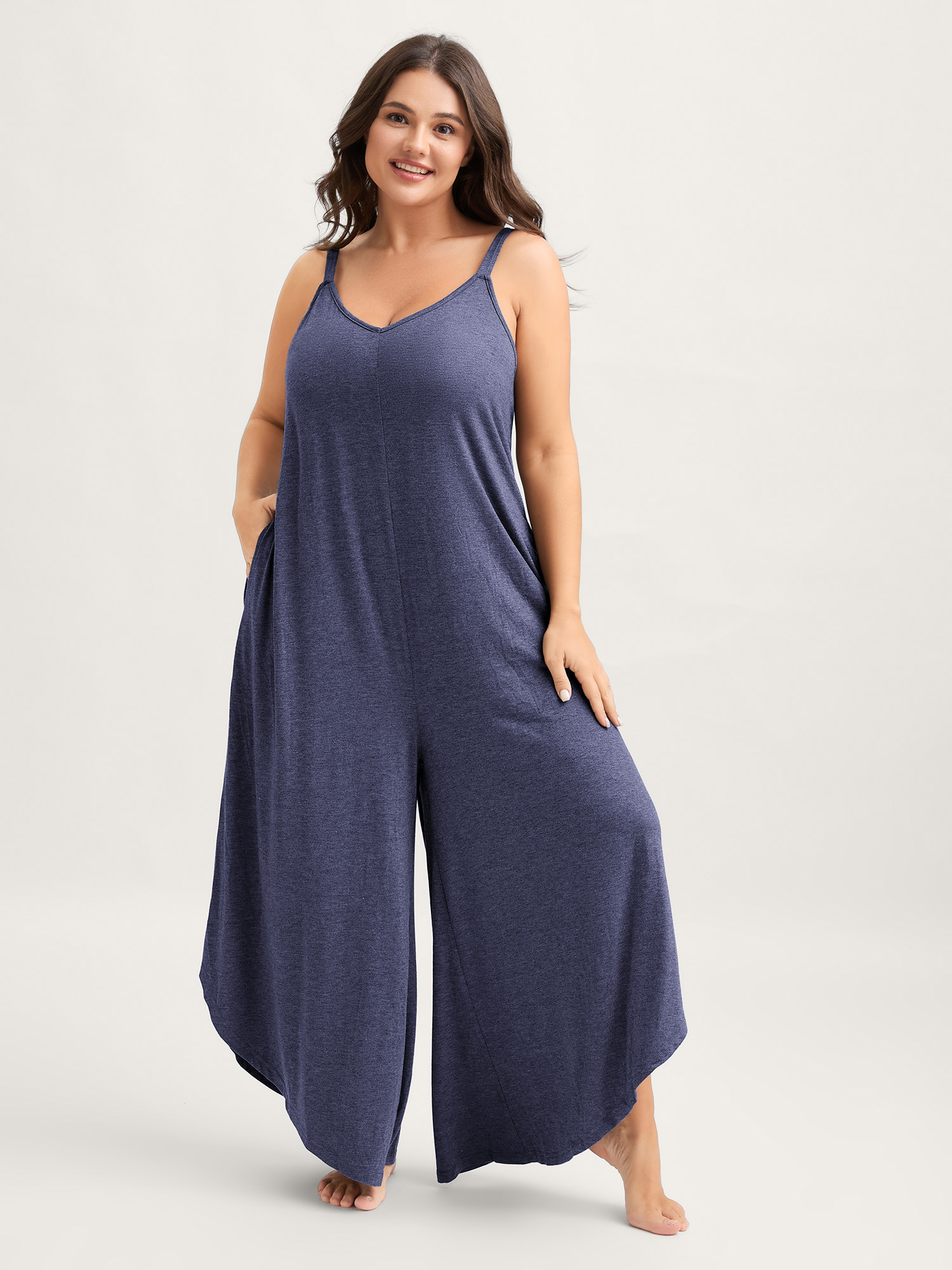 BloomChic Women's Plus Size Supersoft Wide-Leg Cami Lounge Jumpsuit Indigo not graphics Longline 22-24/3X-image-48106282778794