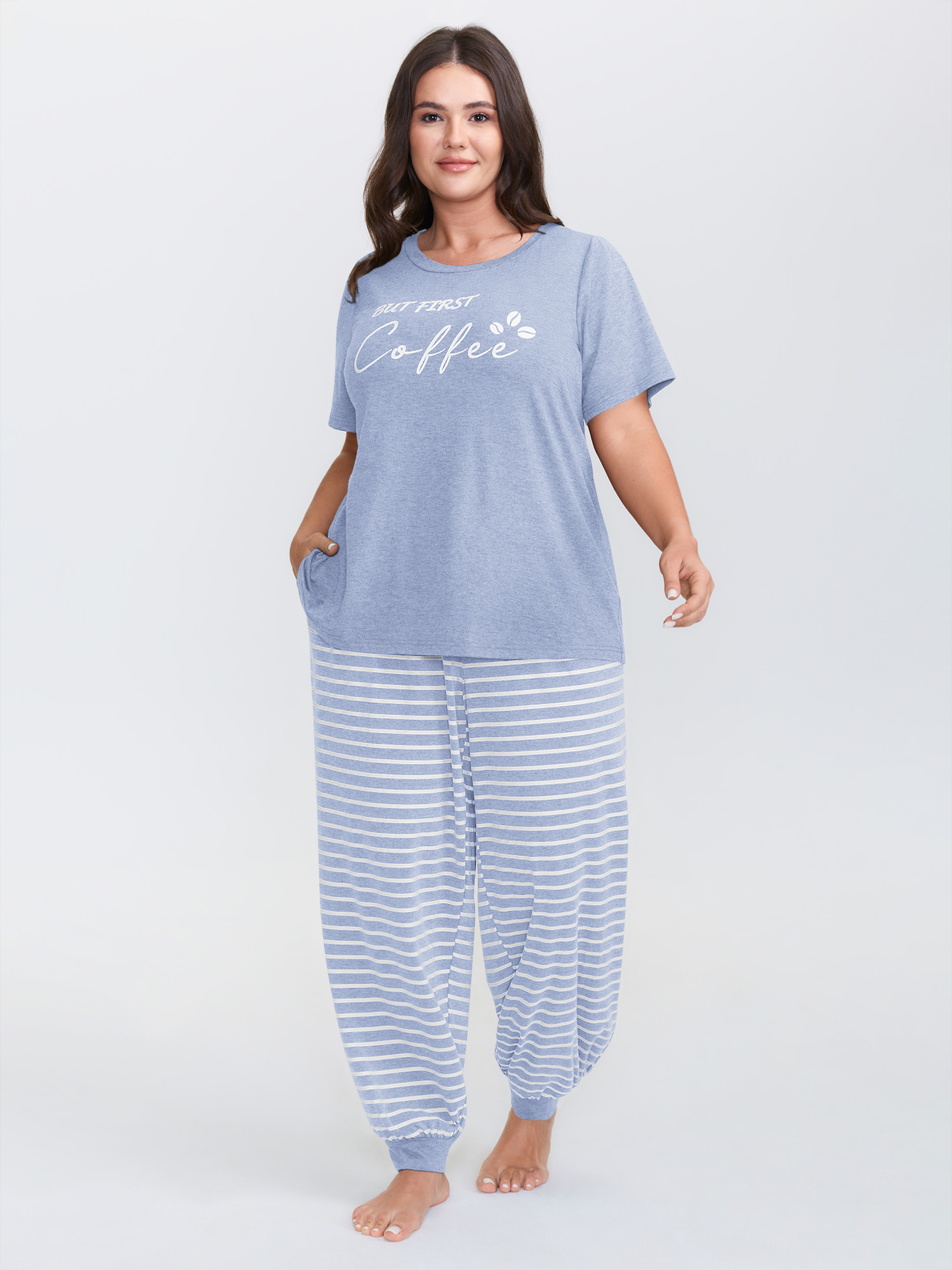 BloomChic Women's Plus Size Supersoft Striped Print Pajama Set LightBlue 28/5X-image-48360328003754