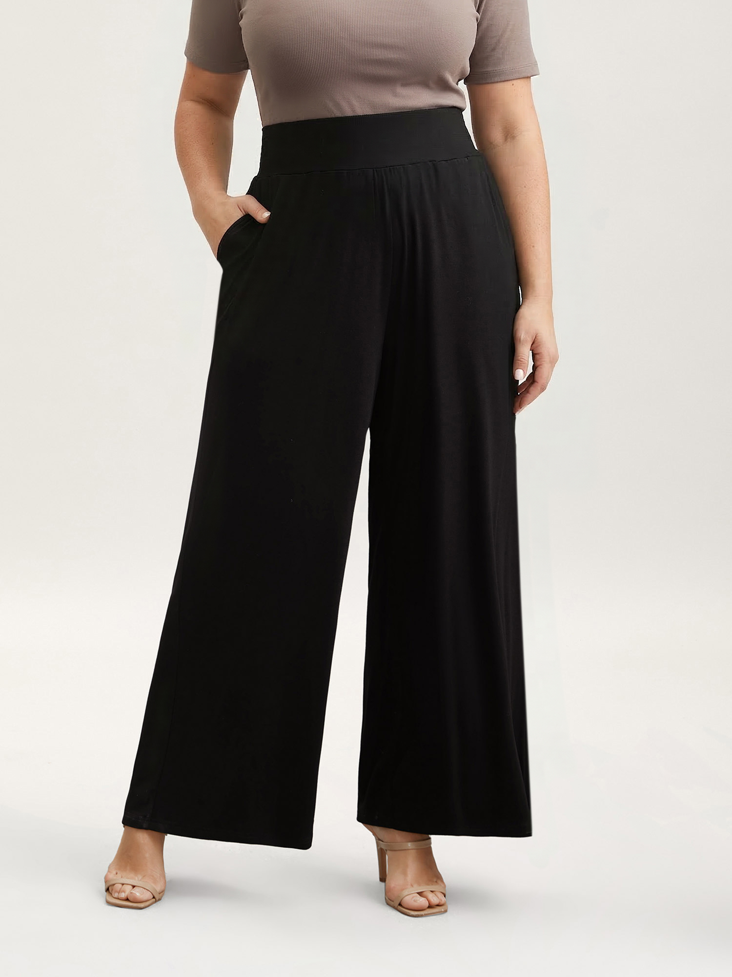 BloomChic Plus Size Stretchy Waist Straight-Leg Pants - Curve Women's Wide leg Mid Rise Tummy Control Pants 26-28/3X