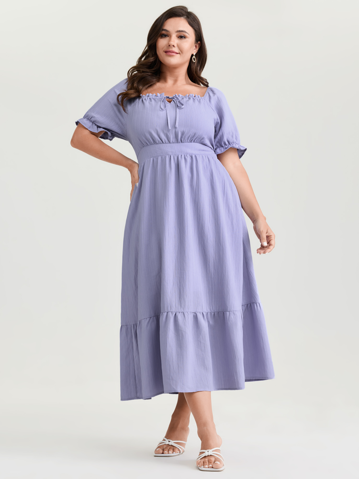 BloomChic Women's Plus Size Textured Cinched-Waist Drawstring Flowy Maxi Dress Lavender Synthetic texture Maxi Everyday-Elegant Knotted 10/M
