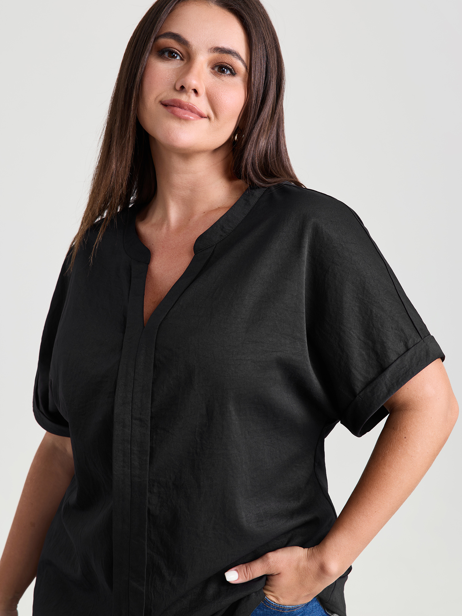 BloomChic Plus Size Breathable Feel Textured Blouse - Women's Black Short sleeve Office Blouses 16/L