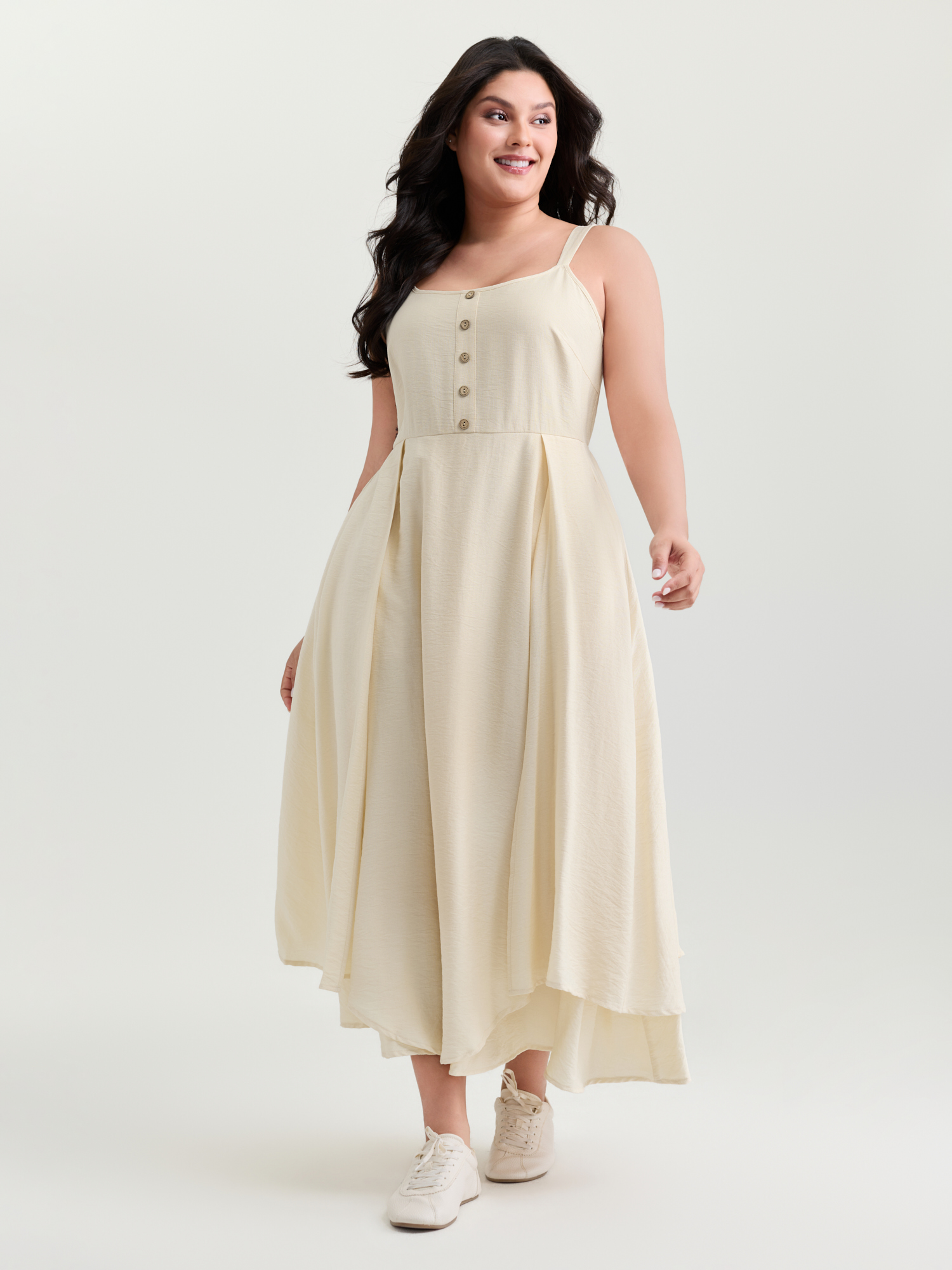 BloomChic Women's Plus Size Supersoft High Low Hem Scoop Neckline Maxi Dress Beige Non Maxi Everyday-Casual Gathered 14-16/1X