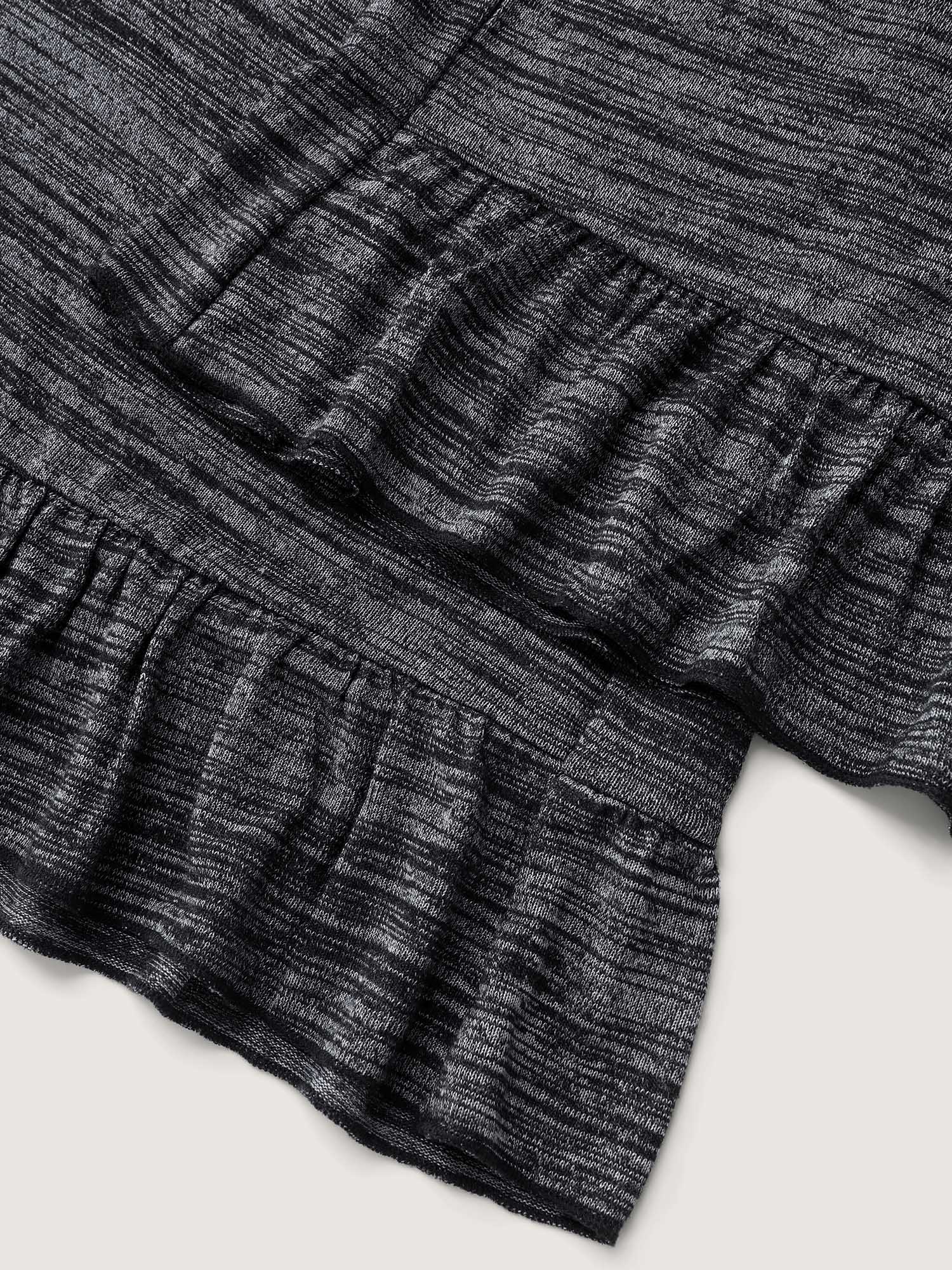 Side view of BloomChic Women's Plus Size Supersoft Ruffled Hem Wide-Leg Lounge Bottoms DimGray Ankle 28/5X