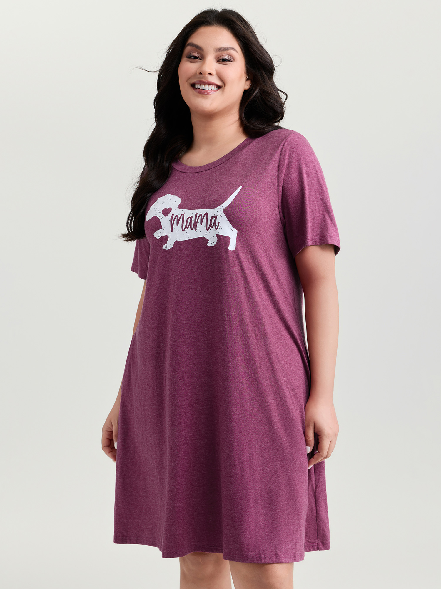 BloomChic Women's Plus Size Supersoft Cute Puppy Print Relaxed-Fit Tee Nightgown Burgundy 12/L-image-48118271639722