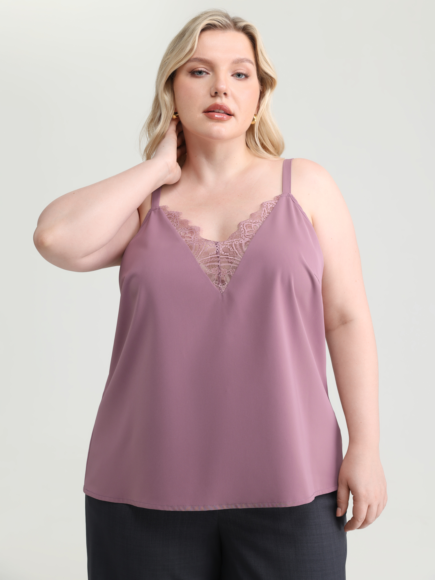 BloomChic Women's Plus Size Lace Neckline Satin Tank Top Lilac Everyday-Elegant 26/4X