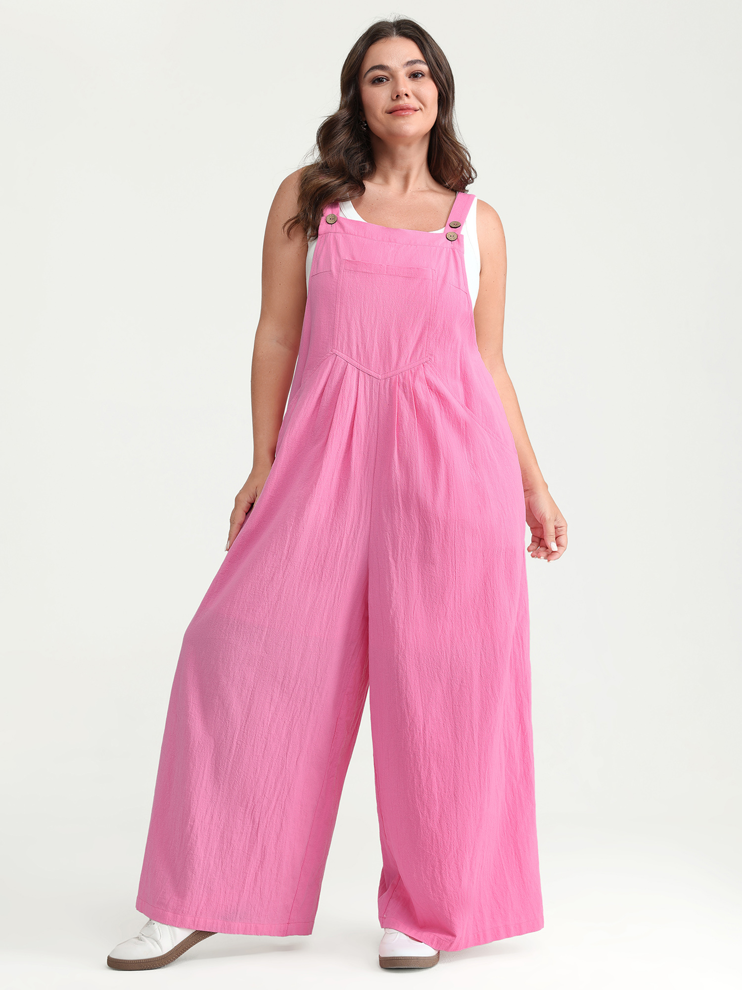 BloomChic Plus Size Pure Cotton Plain Adjustable Overall Jumpsuit - Curve Women's Peach Playsuit - Slanted pocket A-line Jumpsuits 18-20/1X