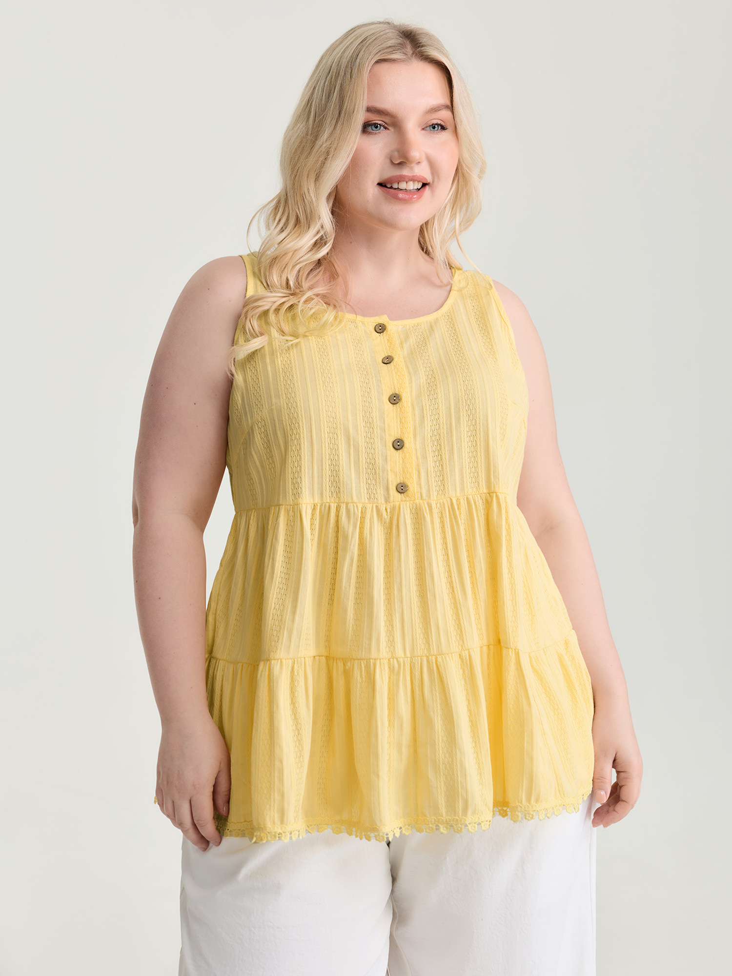 BloomChic Plus Size Pure Cotton Textured Tiered Tank Top - Women's Ditsy Floral Square Neck Comfort Waist Fit Sleeveless Boho Tank Tops Camis 18-20/1X
