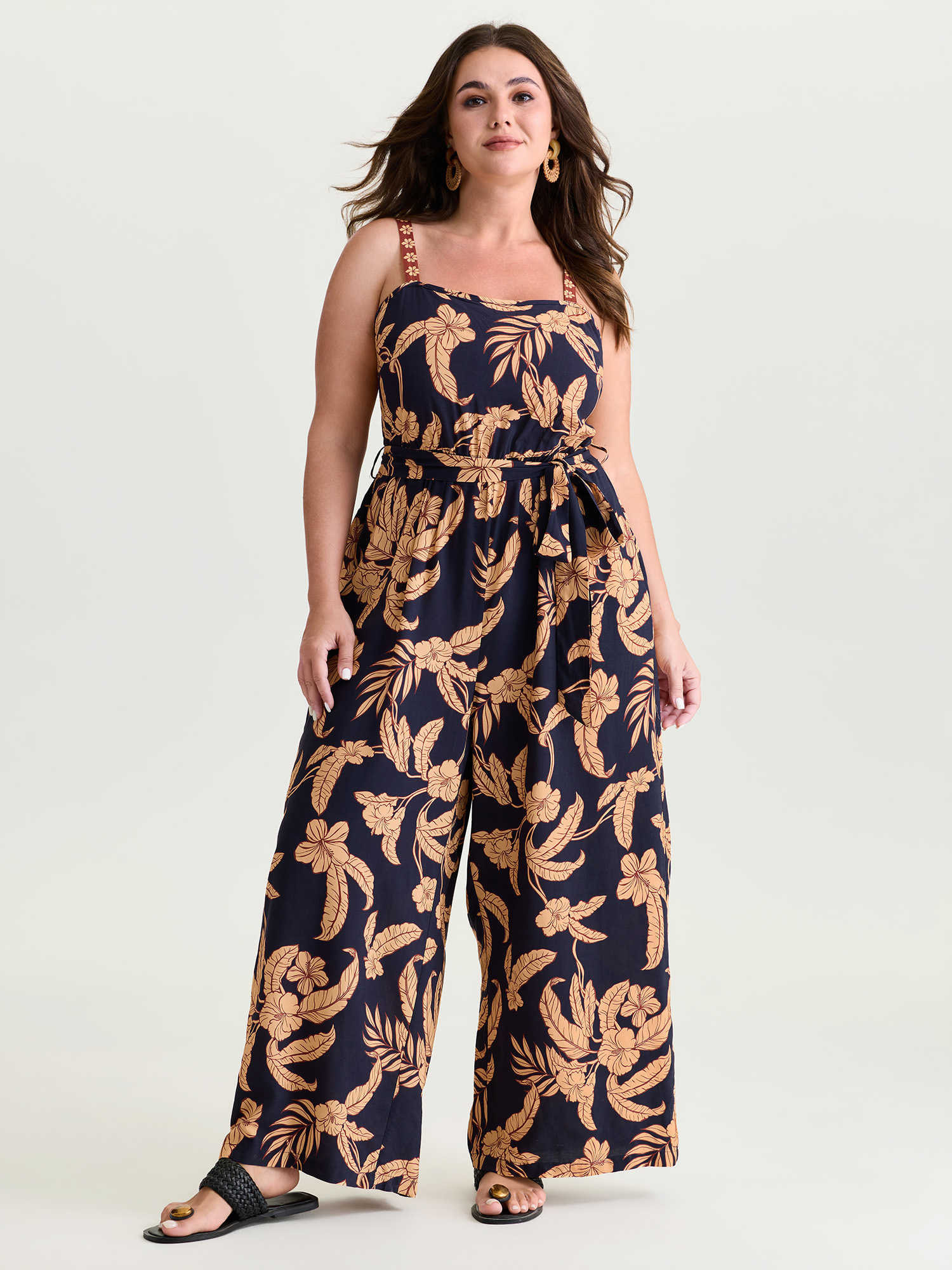 BloomChic Women's Plus Size Supersoft Silhouette Flower Cami Jumpsuit Indigo Vacation 22-24/3X