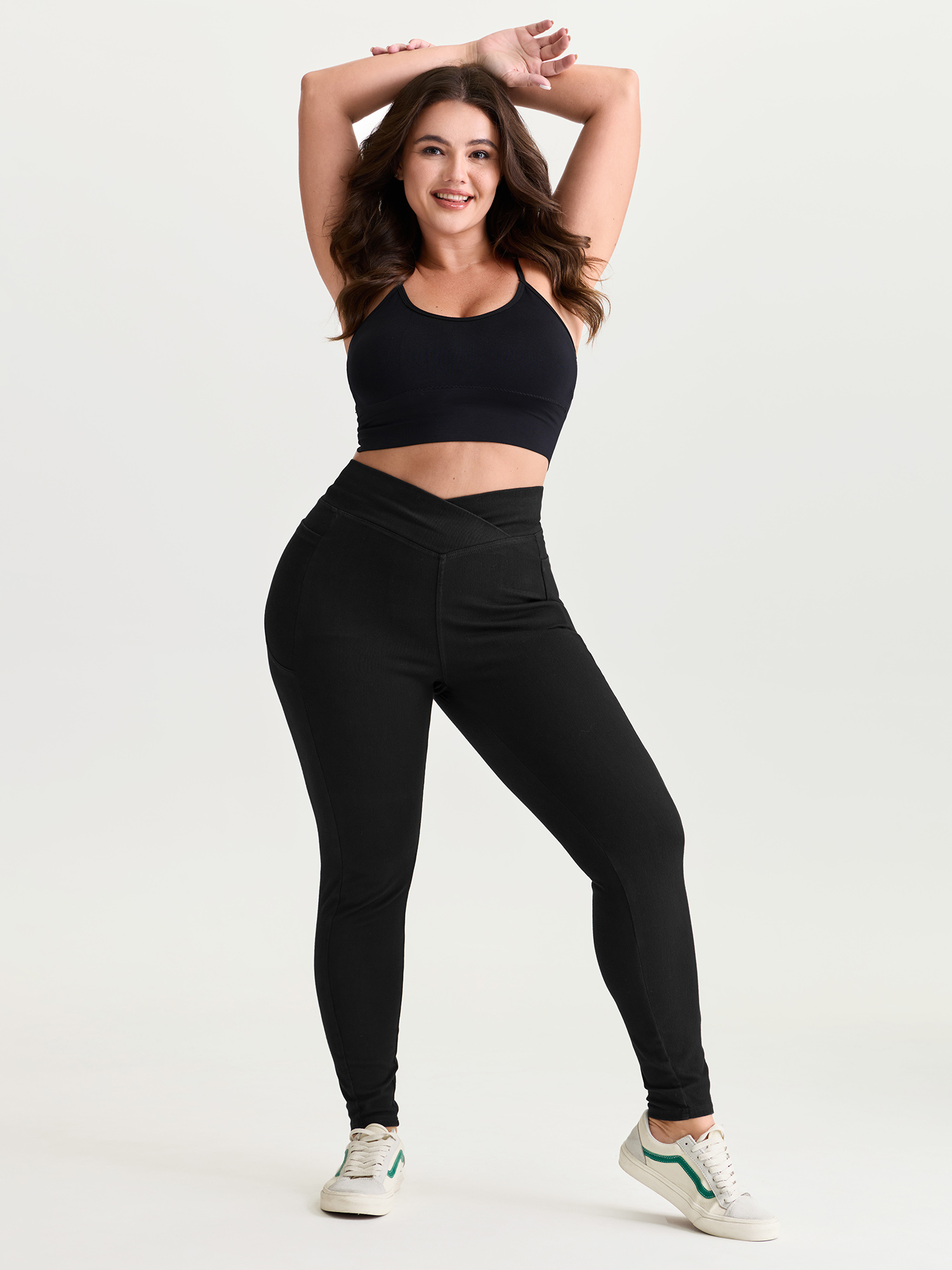 BloomChic Women's Plus Size Stretchy Skinny-Fit Overlap Waist Knit Jeans Black Skinny fit High stretch 10/M