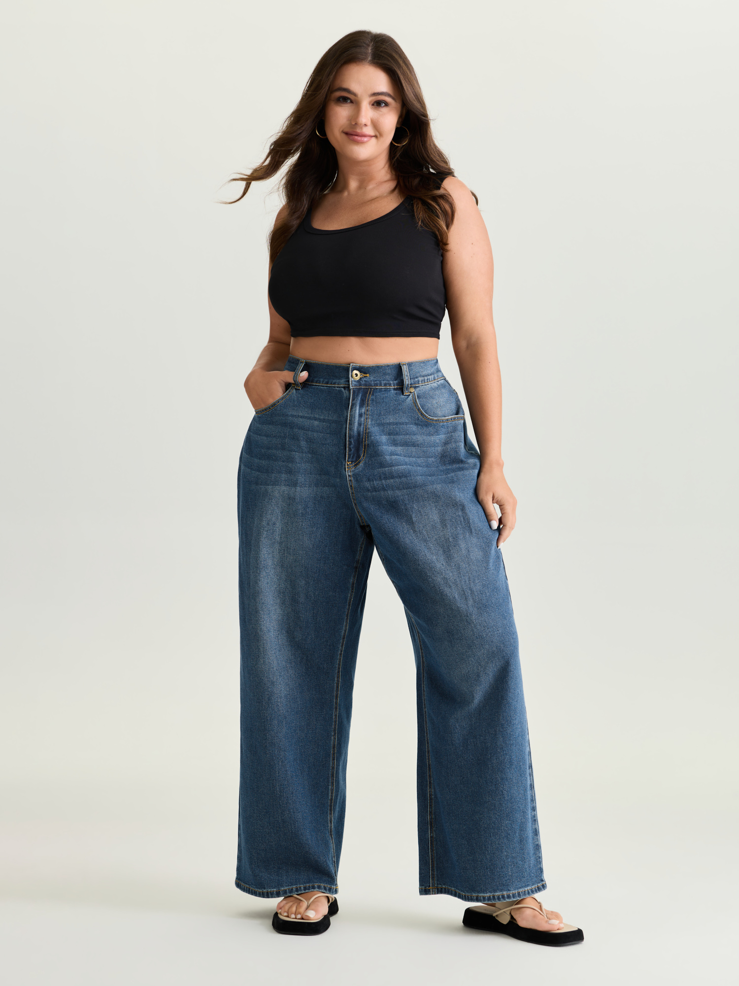 BloomChic Women's Plus Size Stretchy Elastic Back Waist Wide-Leg Jeans Estate Blue Wide leg Medium stretch 20/2X