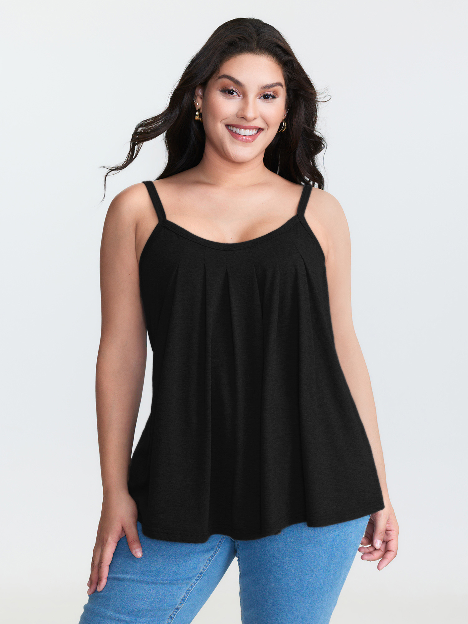 BloomChic Women's Plus Size Supersoft Stretchy Pleated Tank Top Black Everyday-Casual A-line 10/M