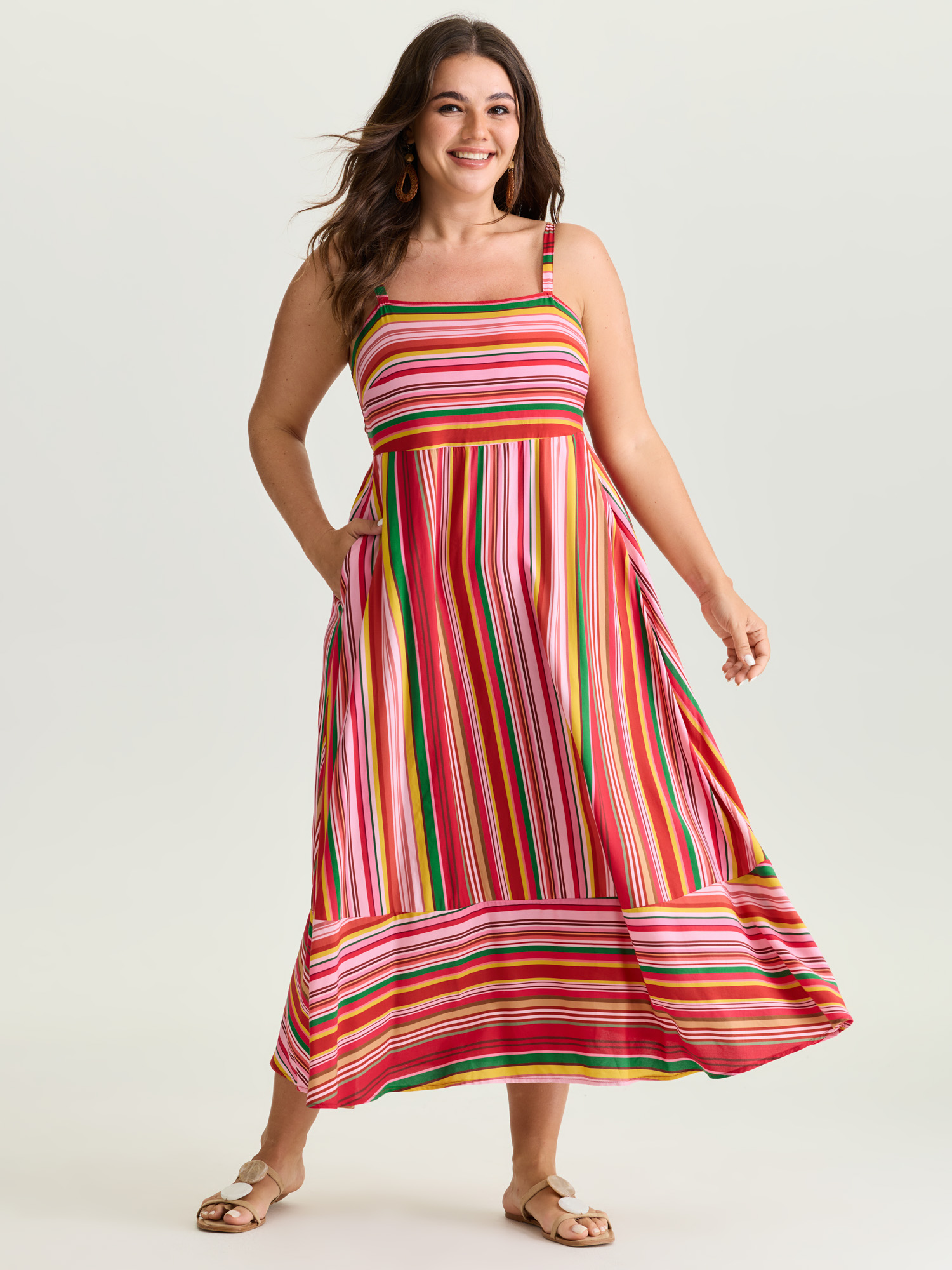BloomChic Women's Plus Size Multi-Color Striped Shirred Cami Maxi Dress RedViolet Stripes Maxi Vacation Smocked 18-20/2X