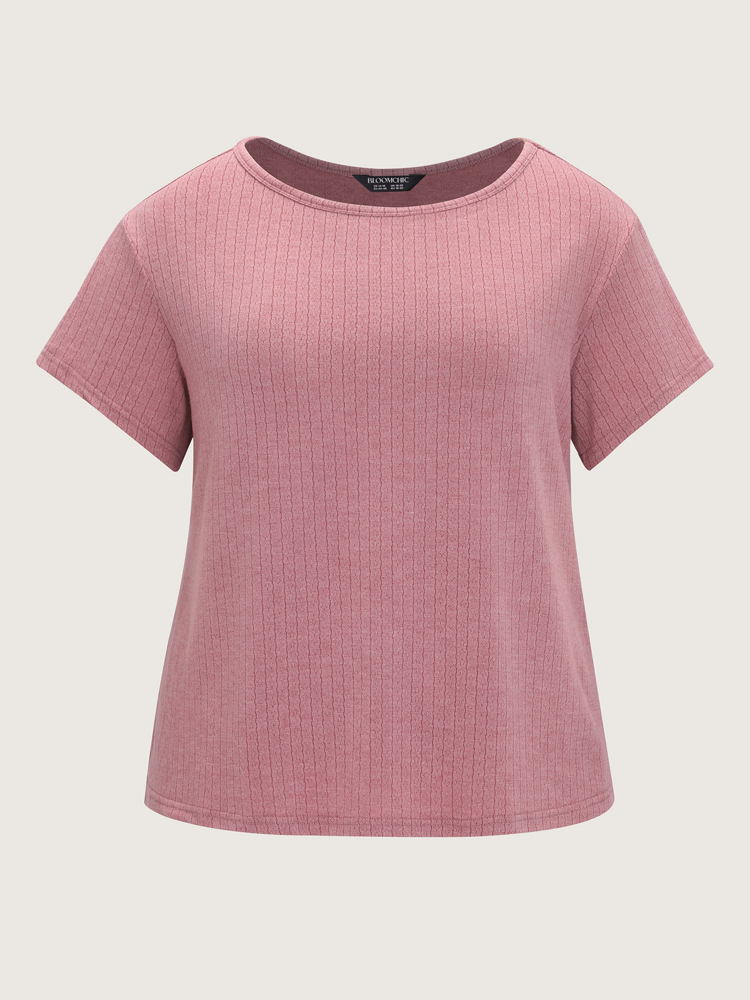 Side view of BloomChic Women's Plus Size Supersoft Ribbed Plain Two-Piece Lounge Set DustyPink Short sleeve Lace-Up 26/4X