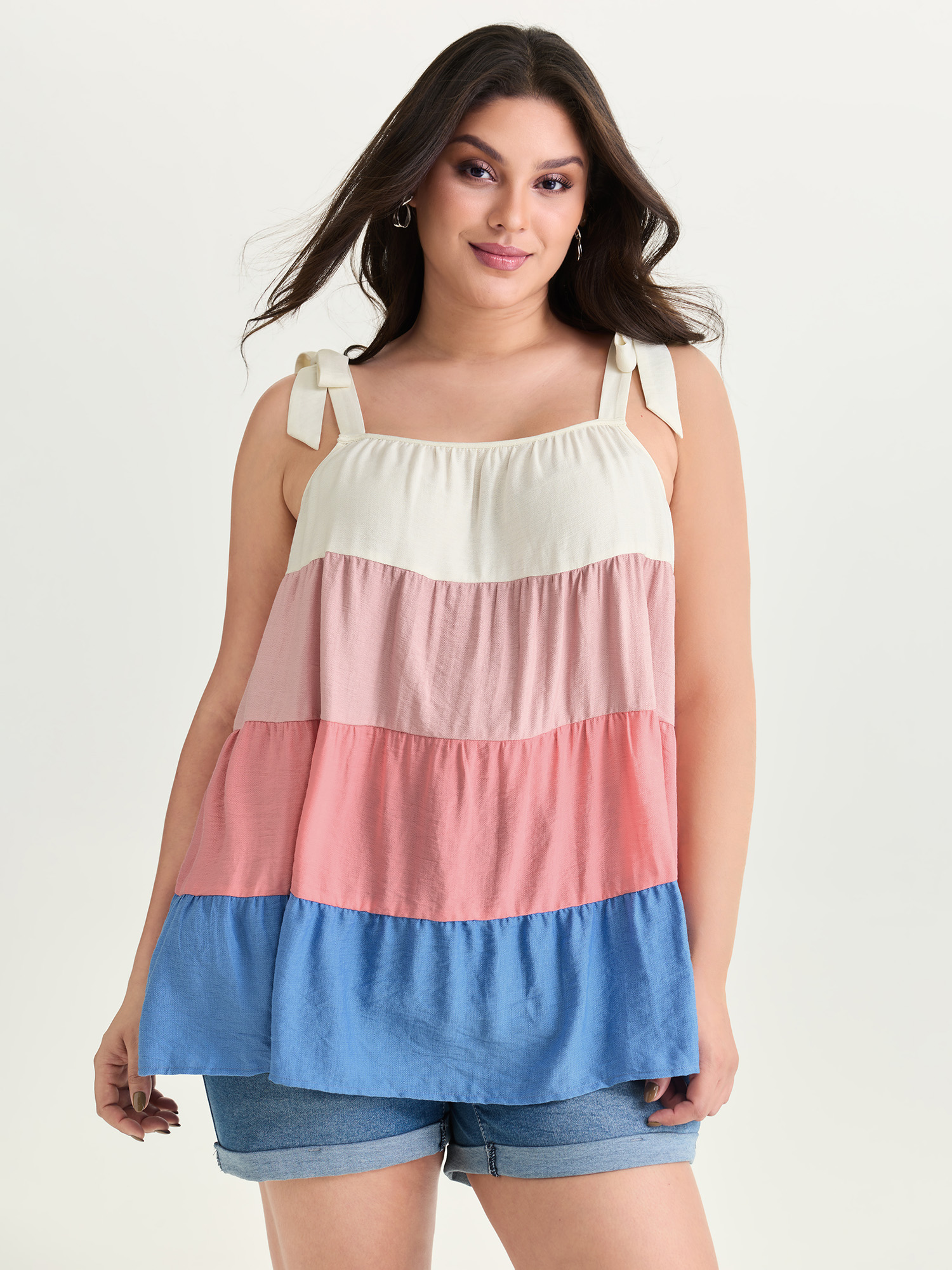 BloomChic Women's Plus Size Colorblock Pleated Tiered Blouse Multicolor Everyday-Casual A-line 10/M