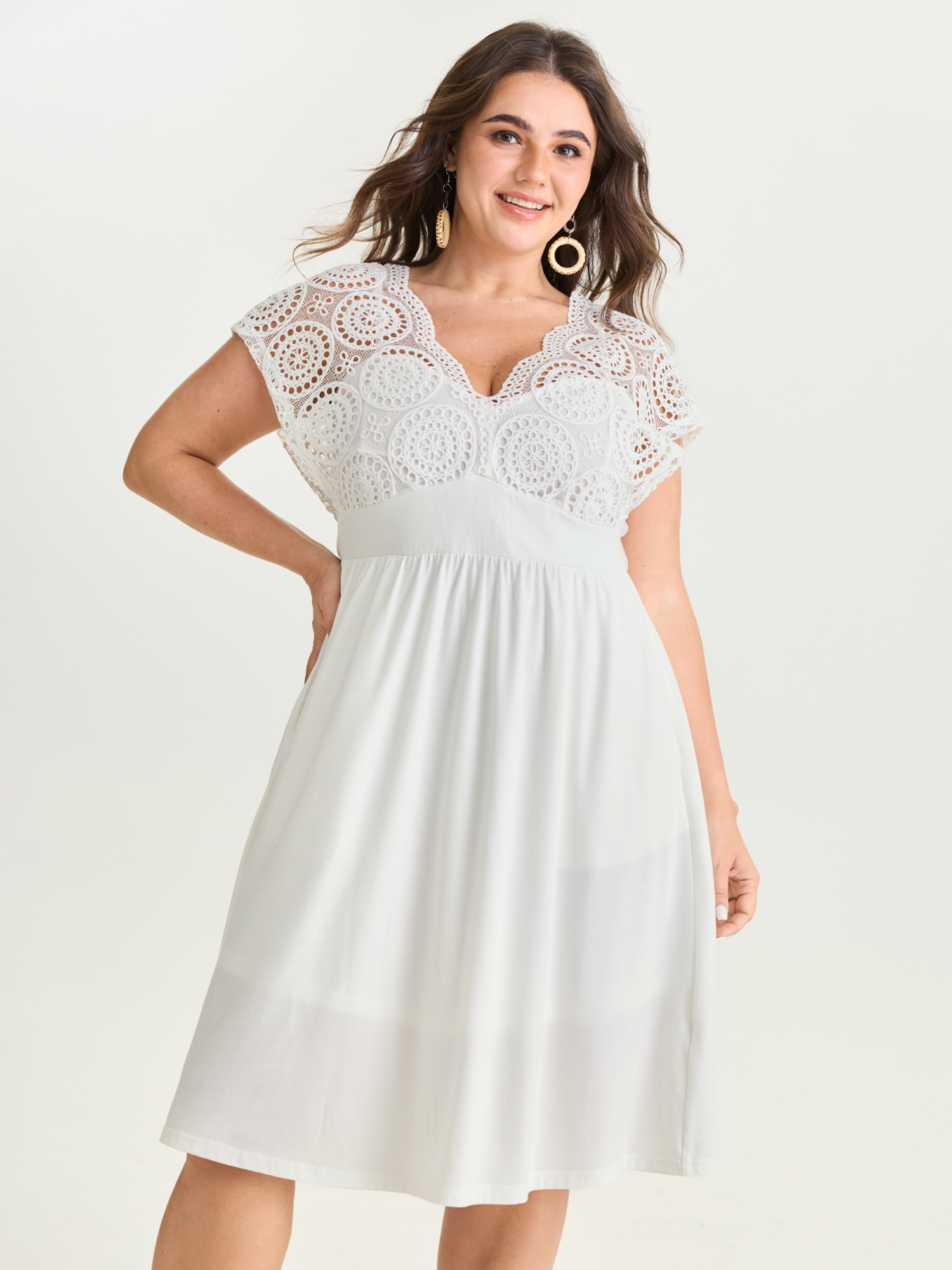 BloomChic Women's Plus Size Sheer Lace Sleeve Flowy Mini Dress WhiteSmoke Vacation 18-20/2X-image-48825343344810