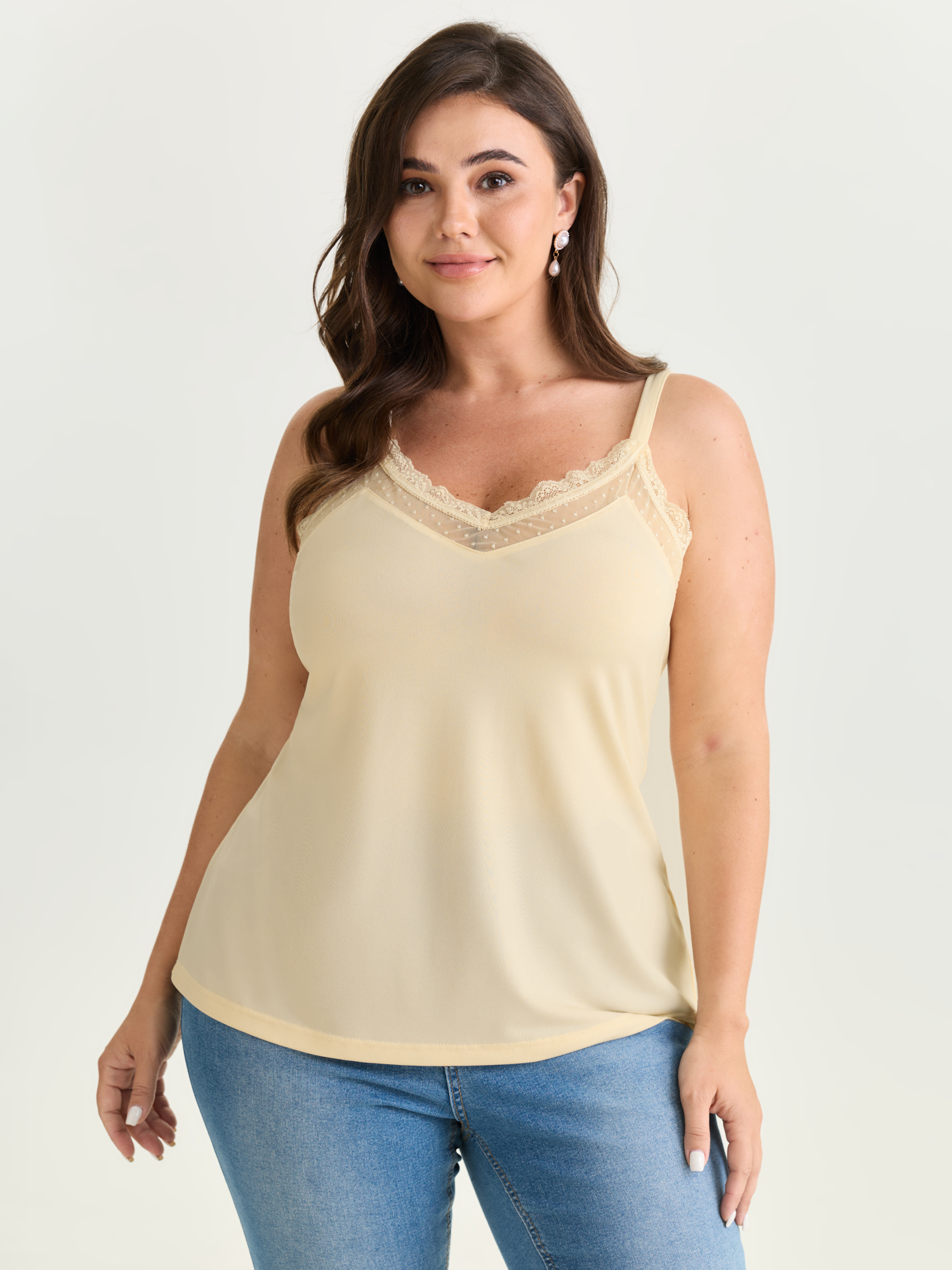 BloomChic Women's Plus Size Sheer Lace Cut-Out Tank Top Apricot Everyday-Elegant 12/L