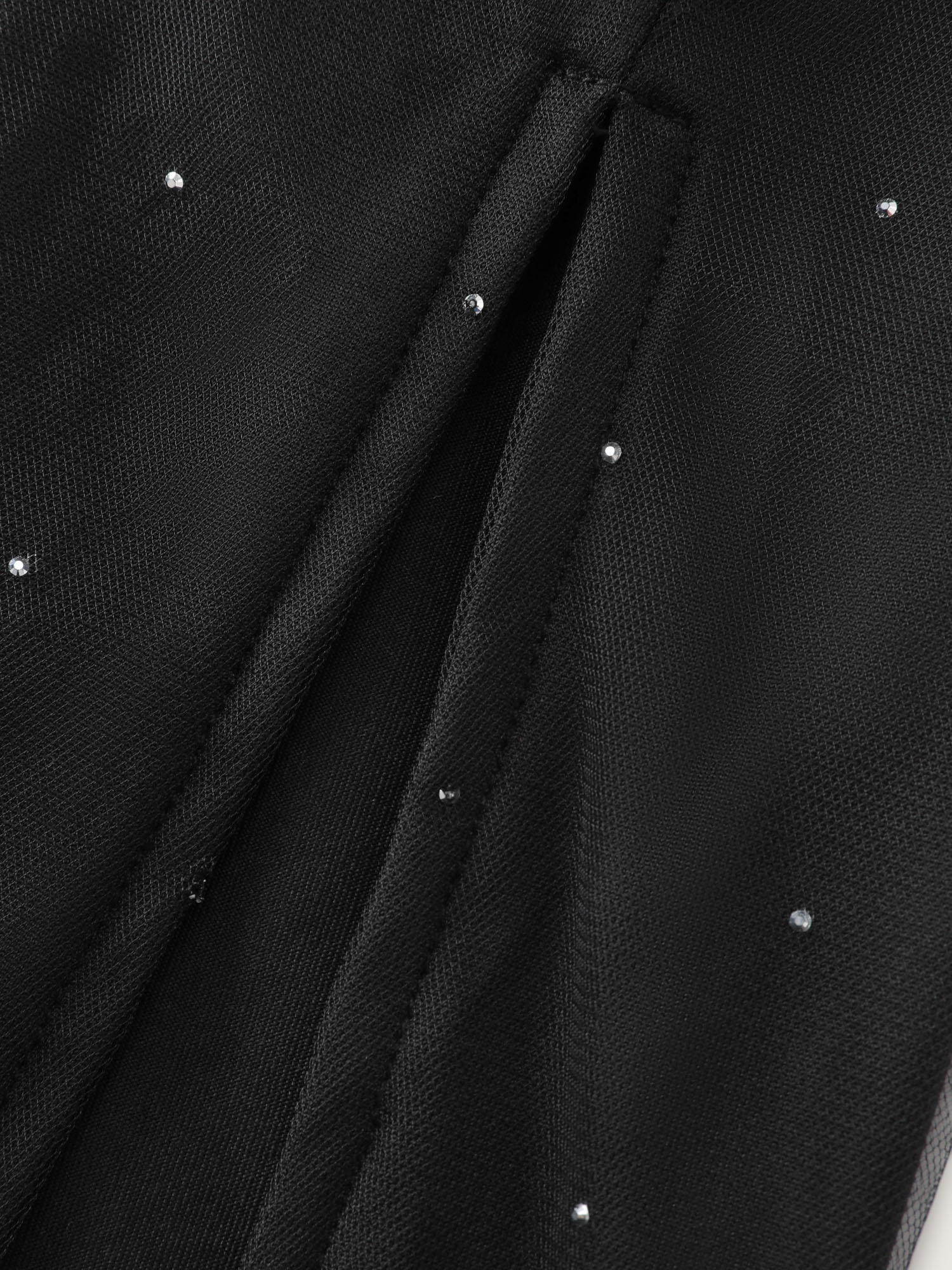 Side view of BloomChic Women's Plus Size Sheer Stretchy Rhinestone Midi Party Dress Pureblack Party Maxi Round Neck 18-20/2X