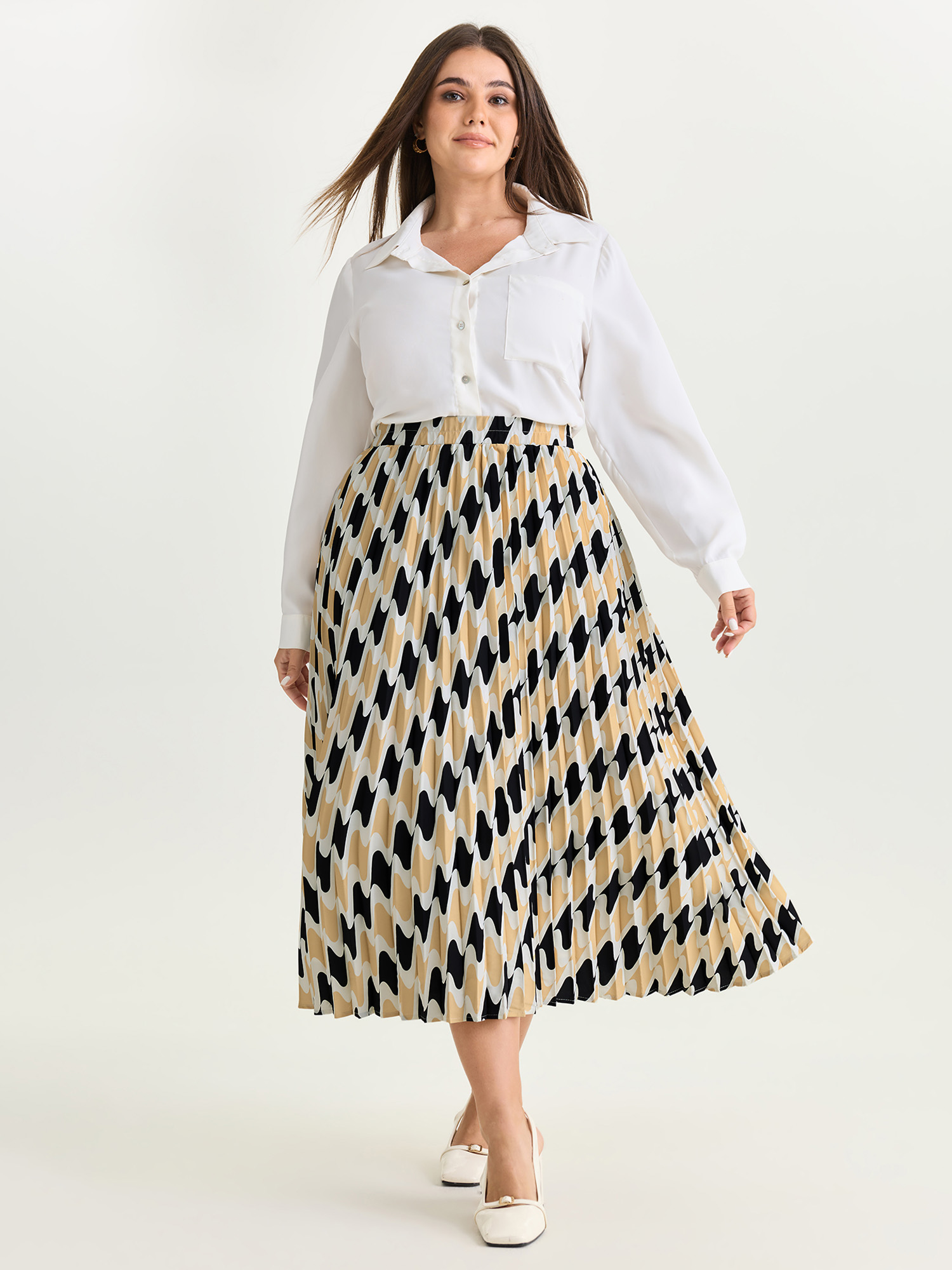 BloomChic Women's Plus Size Abstract Print Pleated Maxi Dress Multicolor Pleated A-line Office 10/M