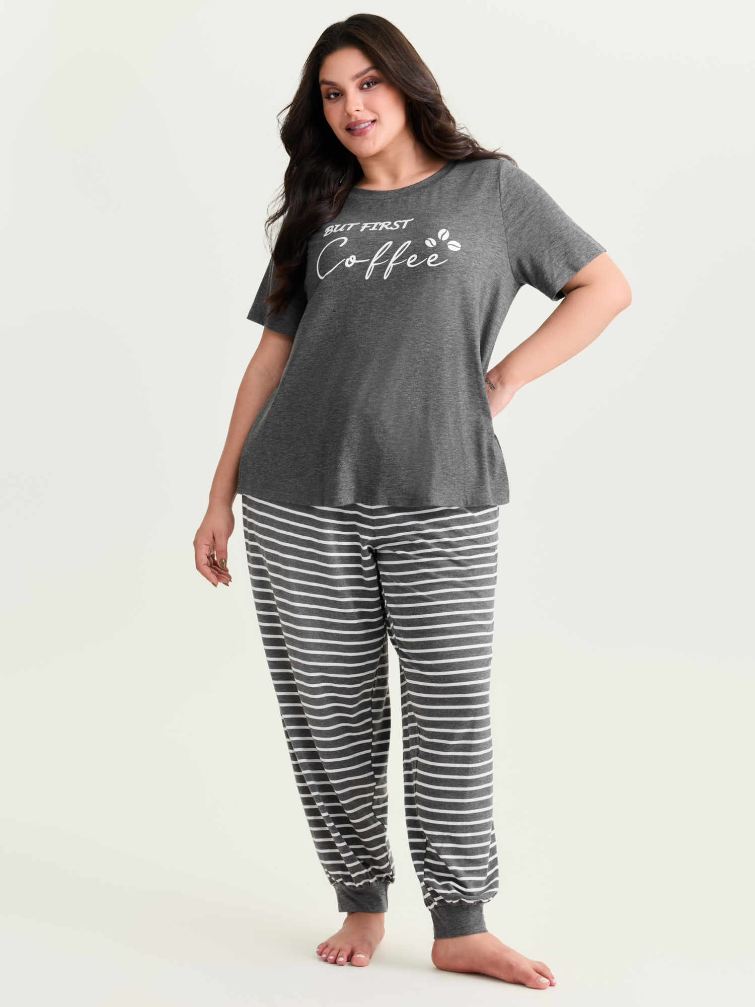BloomChic Women's Plus Size Supersoft Striped Print Pajama Set DimGray 14-16/1X-image-47831756144810