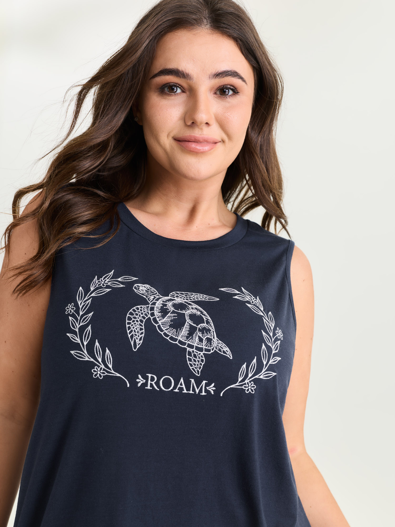BloomChic Women's Plus Size Supersoft Roam Freely Round Neck Tank Top Midnight Everyday-Casual A-line 10/M