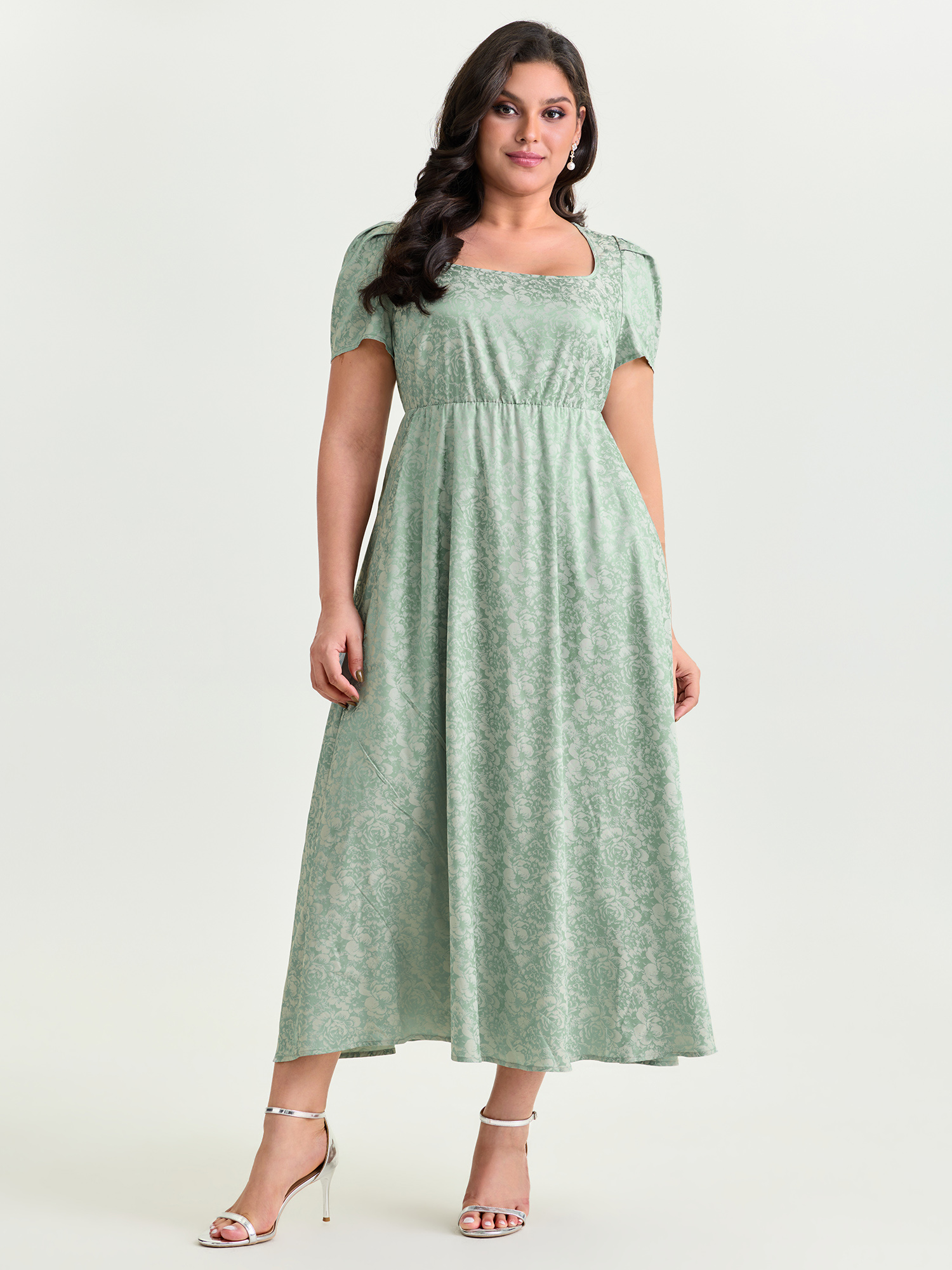 BloomChic Women's Plus Size Floral Texture Square Neckline Party Maxi Dress Turquoise Party Tall Smocked Square Neck 30/6X-image-48194383216810