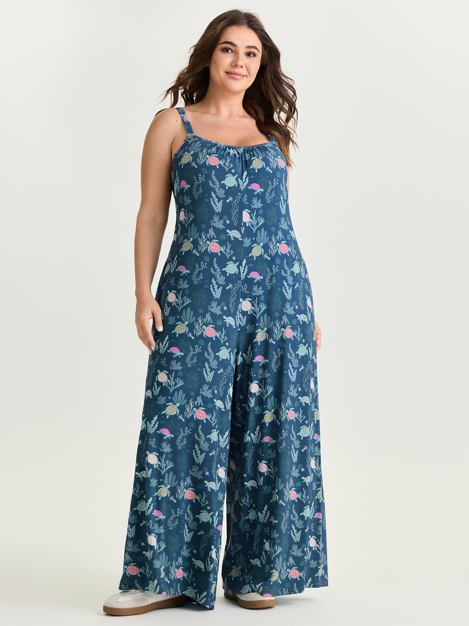 BloomChic Women's Plus Size Supersoft Turtle Print Lounge Jumpsuit Aegean not graphics Longline 28/5X-image-48194369093802