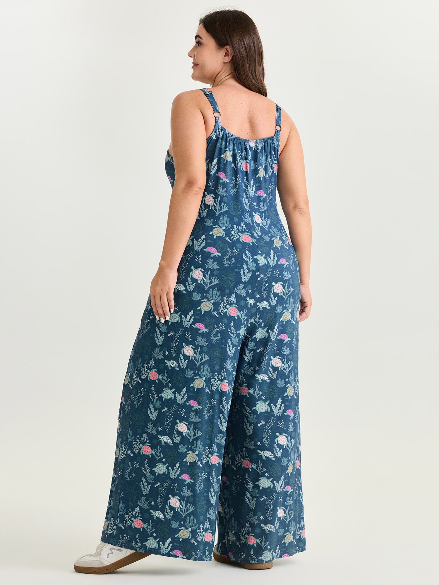 Side view of BloomChic Women's Plus Size Supersoft Turtle Print Lounge Jumpsuit Aegean not graphics Longline 28/5X