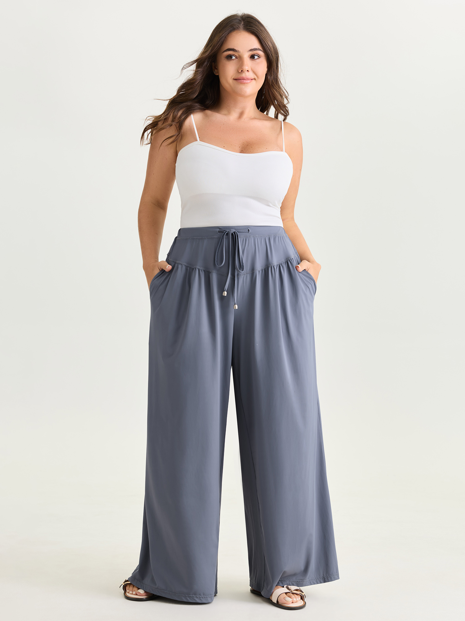 BloomChic Women's Plus Size Supersoft Inclusive Wide Waistband Pants LightBlue Solid Wide leg Mid Rise 18-20/2X