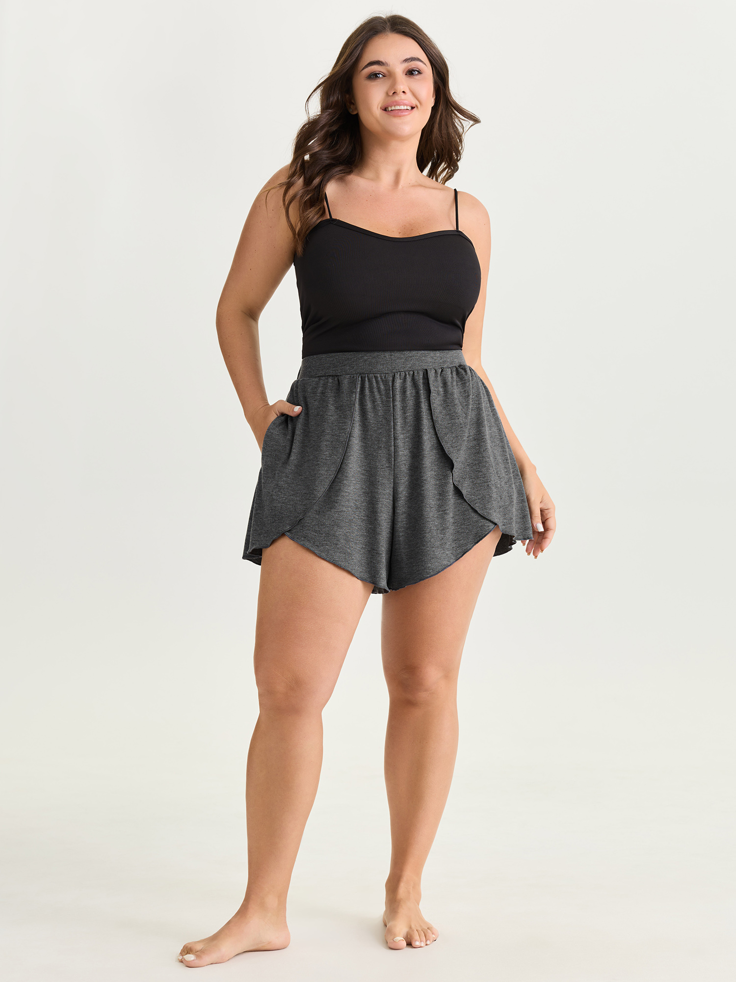 BloomChic Women's Plus Size Supersoft Stretchy Petal Hem Lounge Bottoms DimGray short 28/5X-image-48205486031018