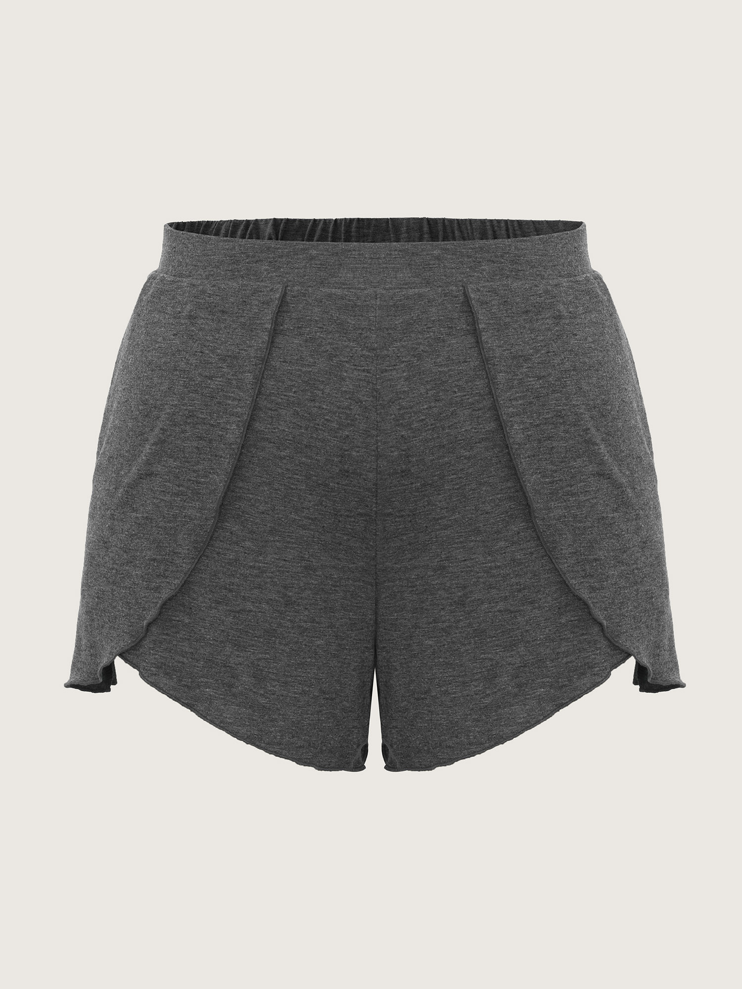 Side view of BloomChic Women's Plus Size Supersoft Stretchy Petal Hem Lounge Bottoms DimGray short 22-24/3X