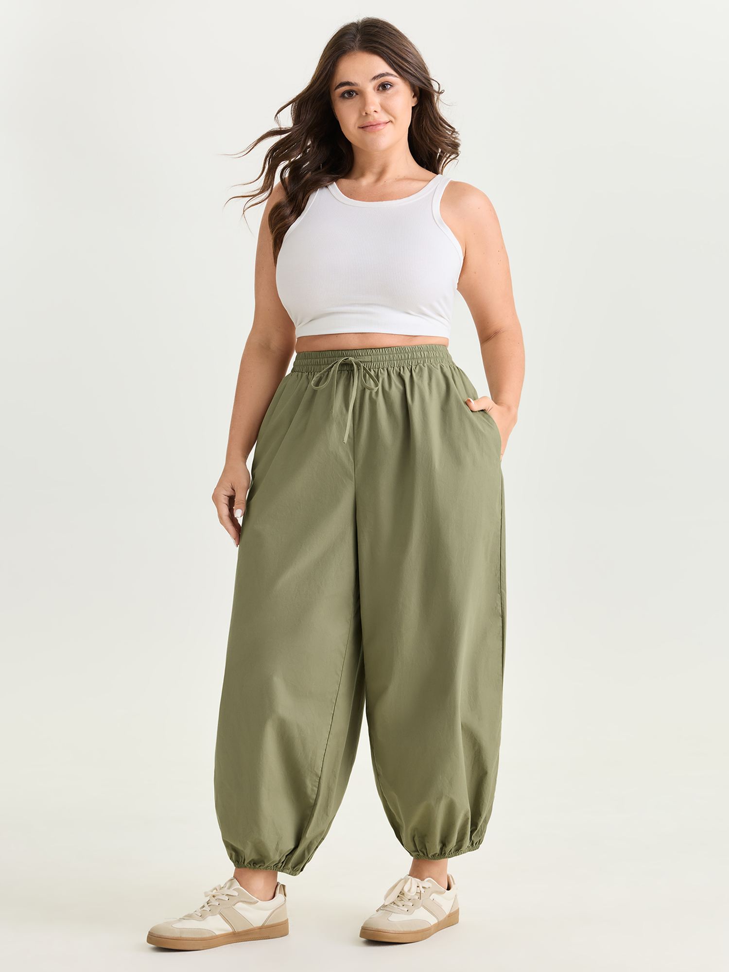 BloomChic Women's Plus Size Pure Cotton Drawstring Jogger Pants Applegreen Solid Jogger High Rise 12/L