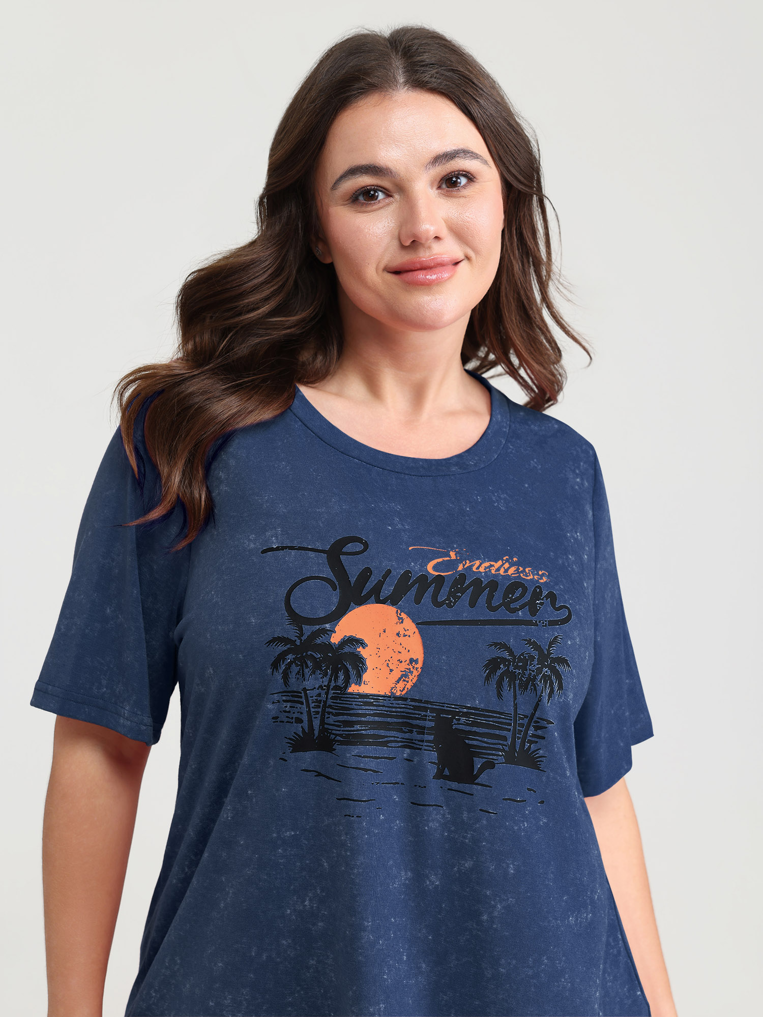 BloomChic Women's Plus Size Summer-Ready Print Snowflake Effect T-Shirt Mediumblue Non Everyday-Casual Short sleeve 10/M