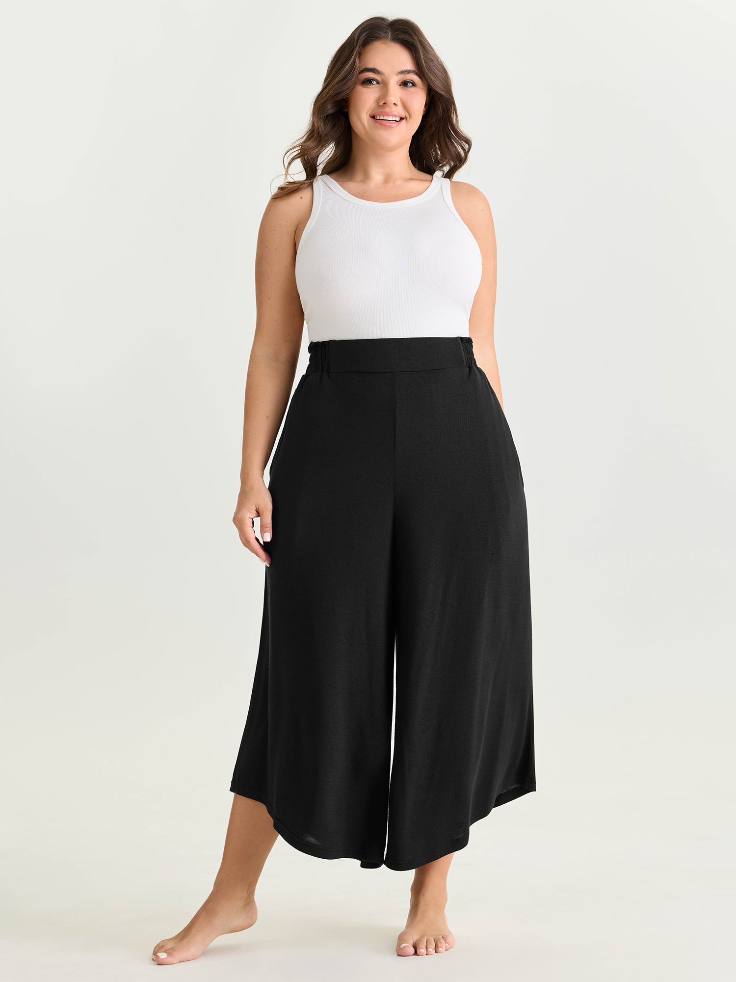 BloomChic Women's Plus Size Supersoft Elastic Waistband Lounge Bottoms Black Capri 26/4X-image-48217254592682