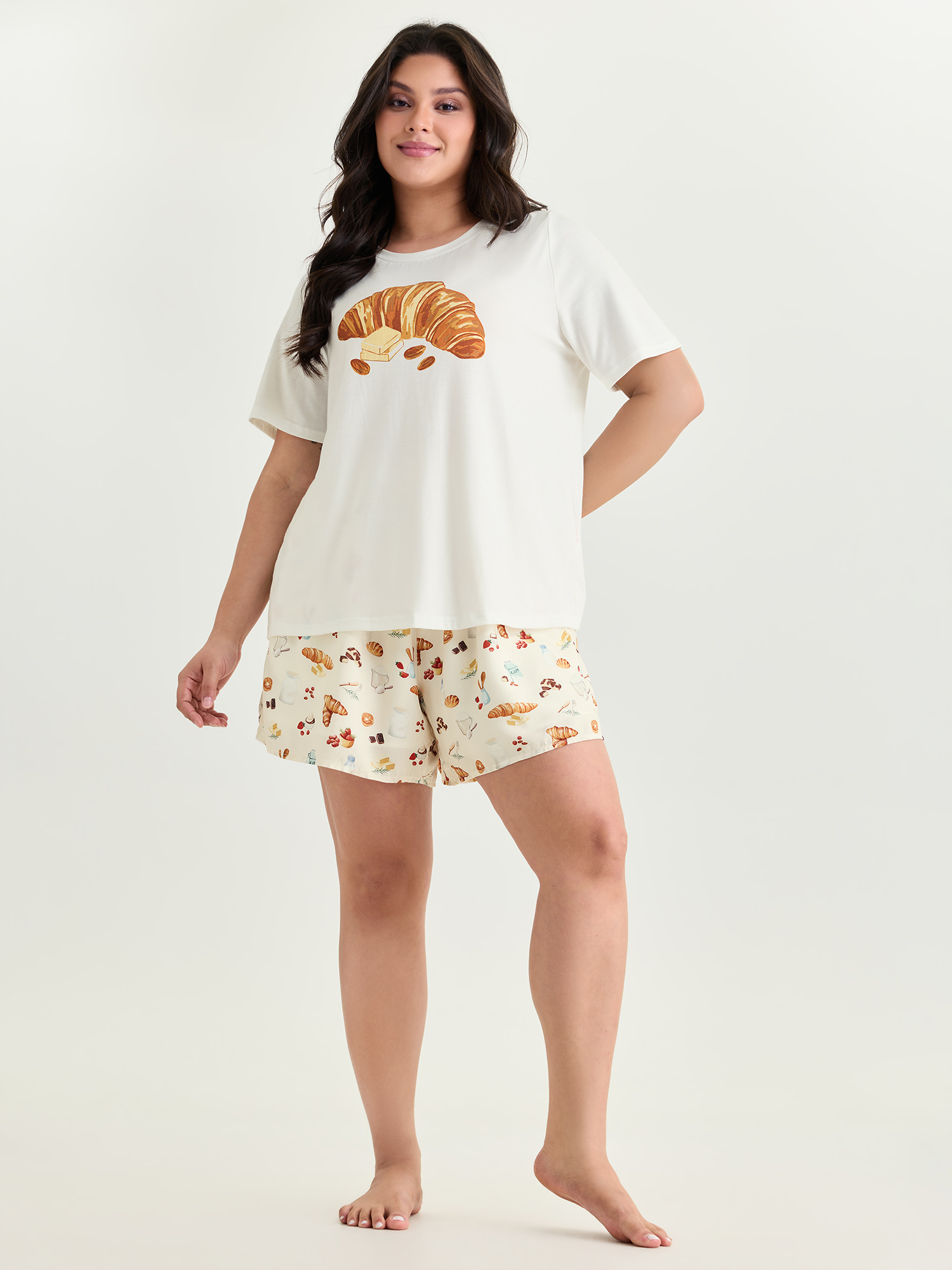 BloomChic Women's Plus Size Supersoft Butter Croissant Print Lounge Set Multicolor 12/L-image-48222385406122