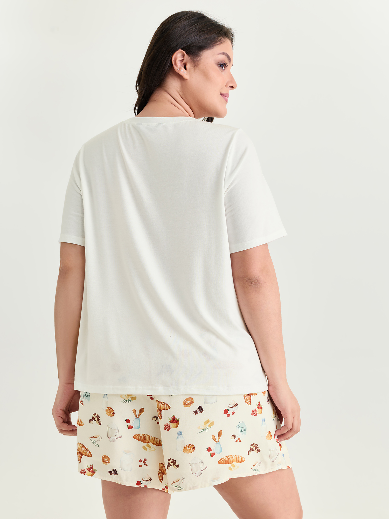 Side view of BloomChic Women's Plus Size Supersoft Butter Croissant Print Lounge Set Multicolor 30/6X
